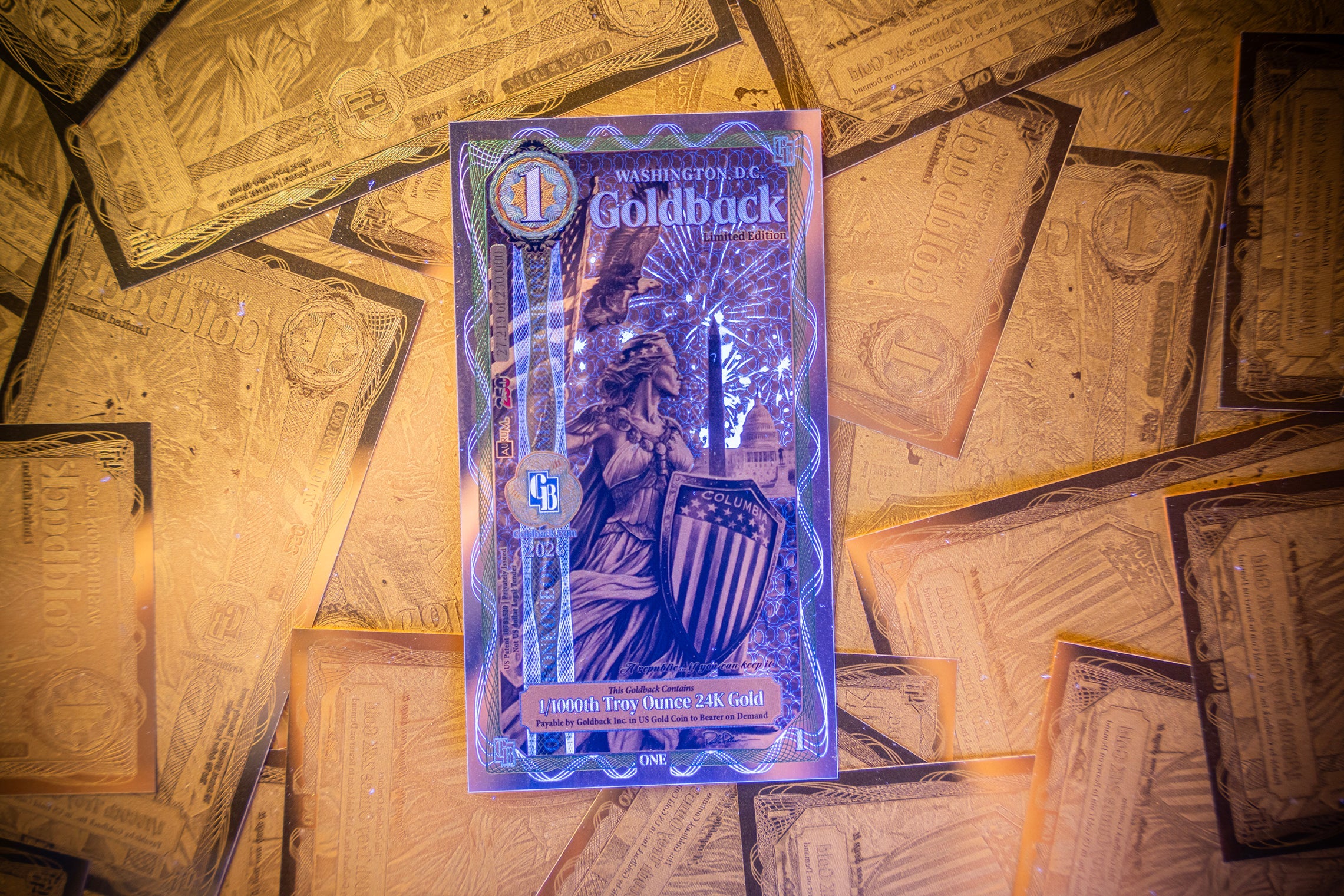 Washington D.C. Goldback UV-reactive artwork