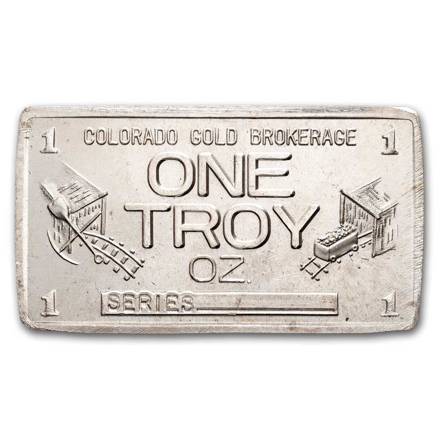 1 oz Silver Bar - Vintage Colorado Gold Brokerage reverse with mining design