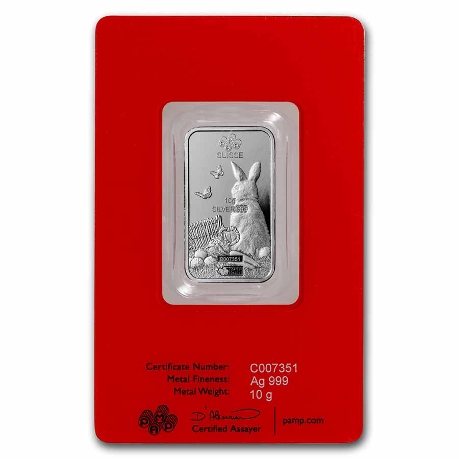 10 gram Silver Bar - PAMP Suisse (Year of the Rabbit) obverse