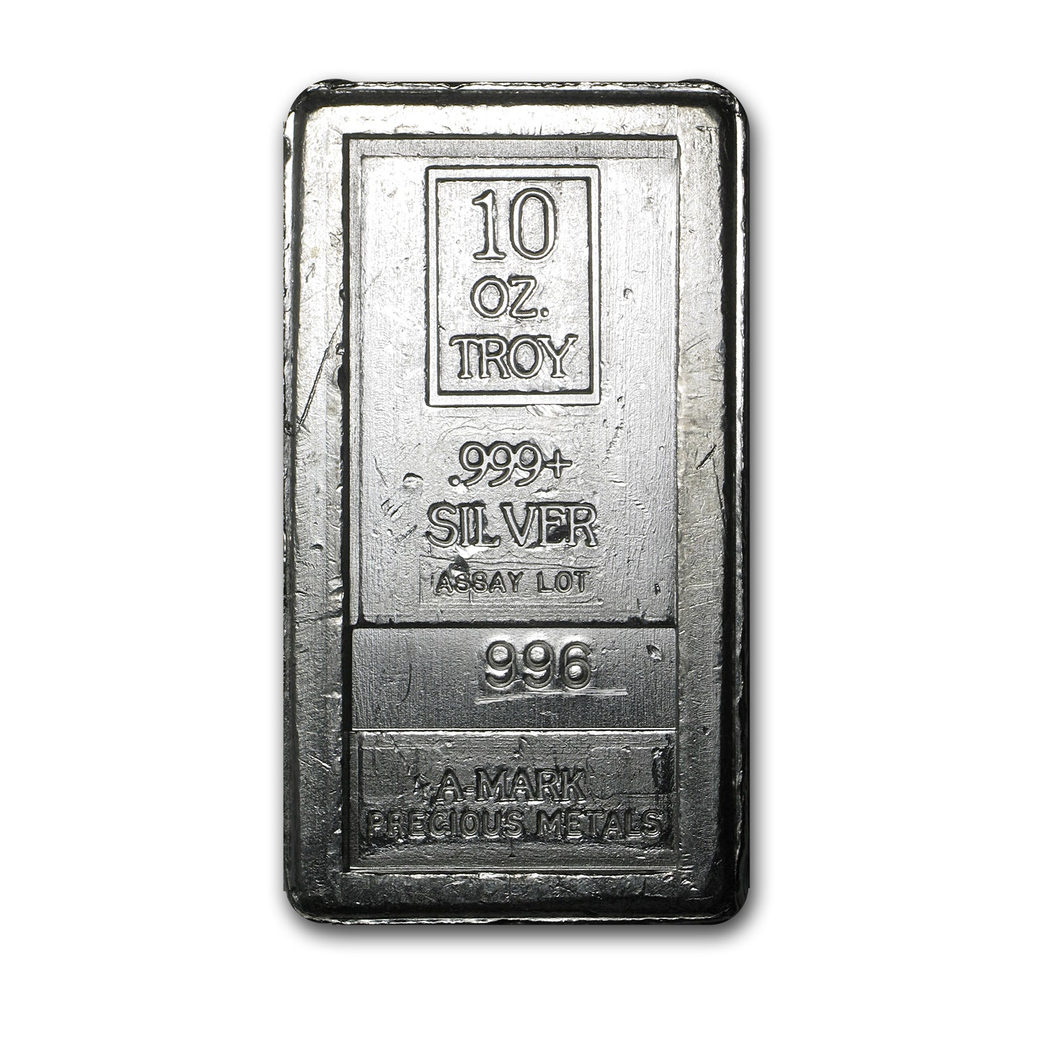10 oz Silver Bar - A-Mark (Stackable) reverse