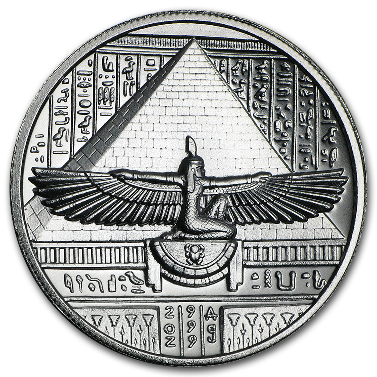 2 oz Silver UHR Round Egyptian Gods Cleopatra Obverse