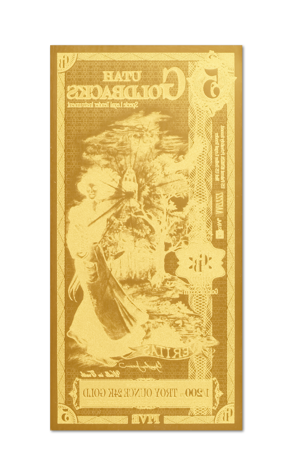 Utah 5 Goldback (Classic Artwork), 1/200 troy ounce 24k gold