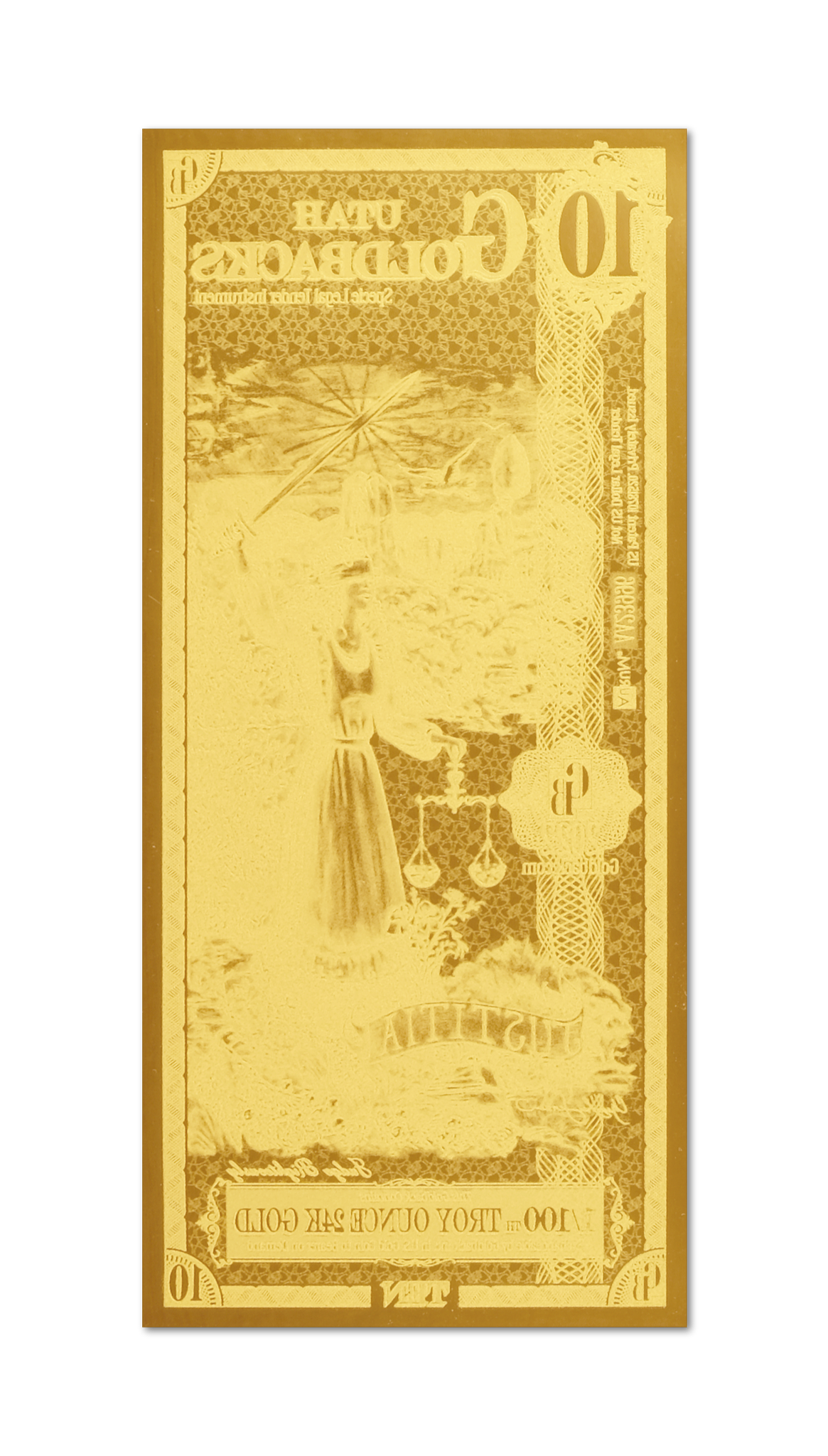 Utah 10 Goldback (Classic Artwork), 1/100 troy ounce 24k gold