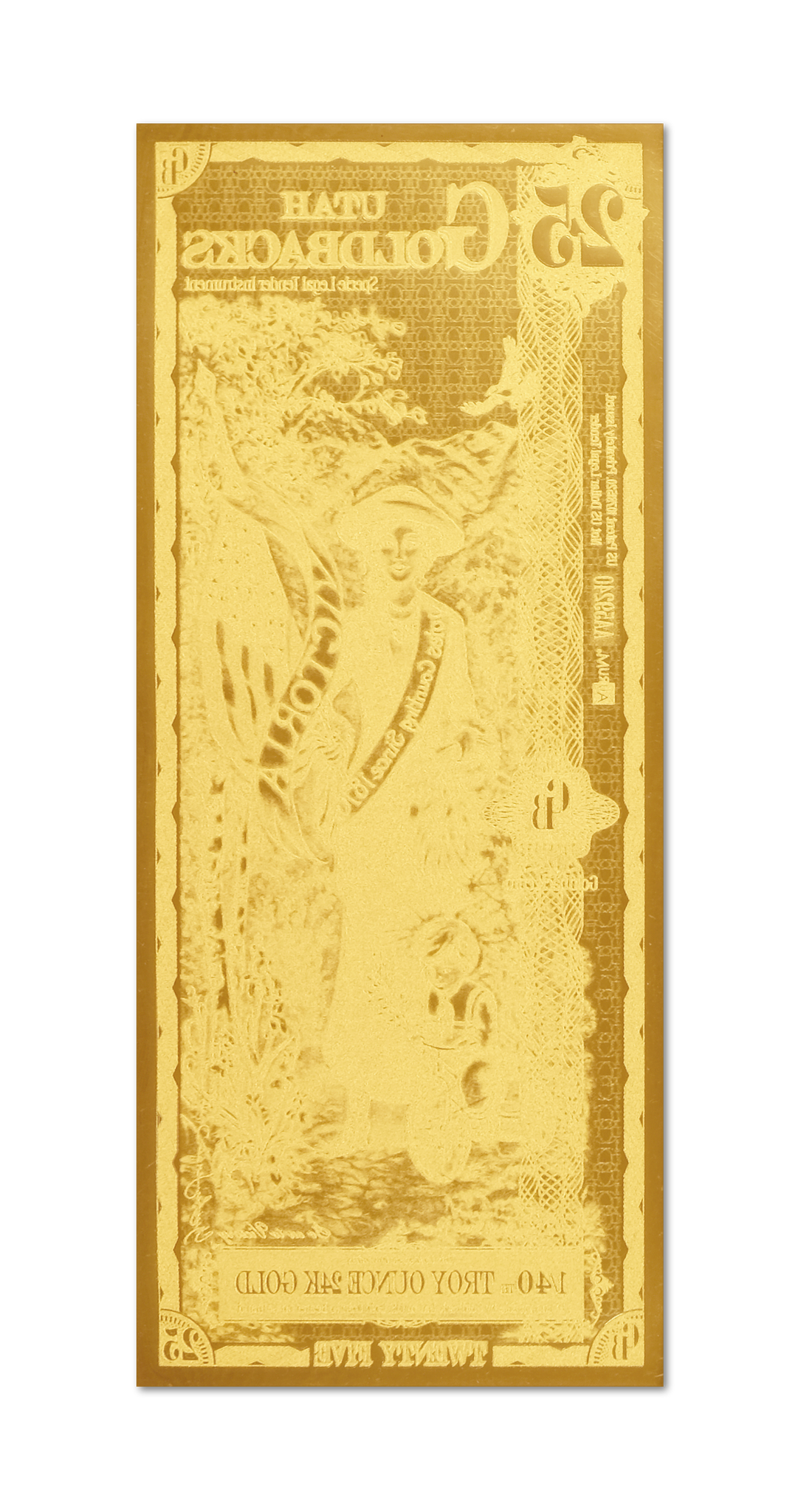 Utah 25 Goldback (Classic Artwork), 1/40 troy ounce 24k gold