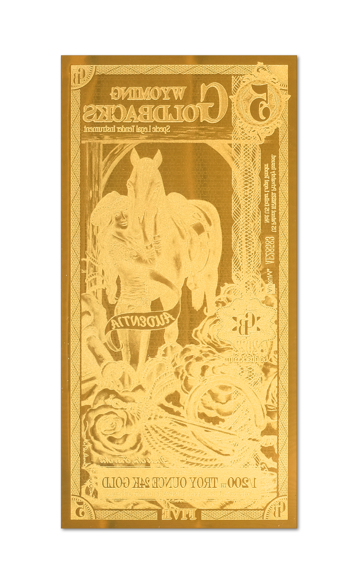 Wyoming 5 Goldback (Classic Artwork), 1/200 troy ounce 24k gold