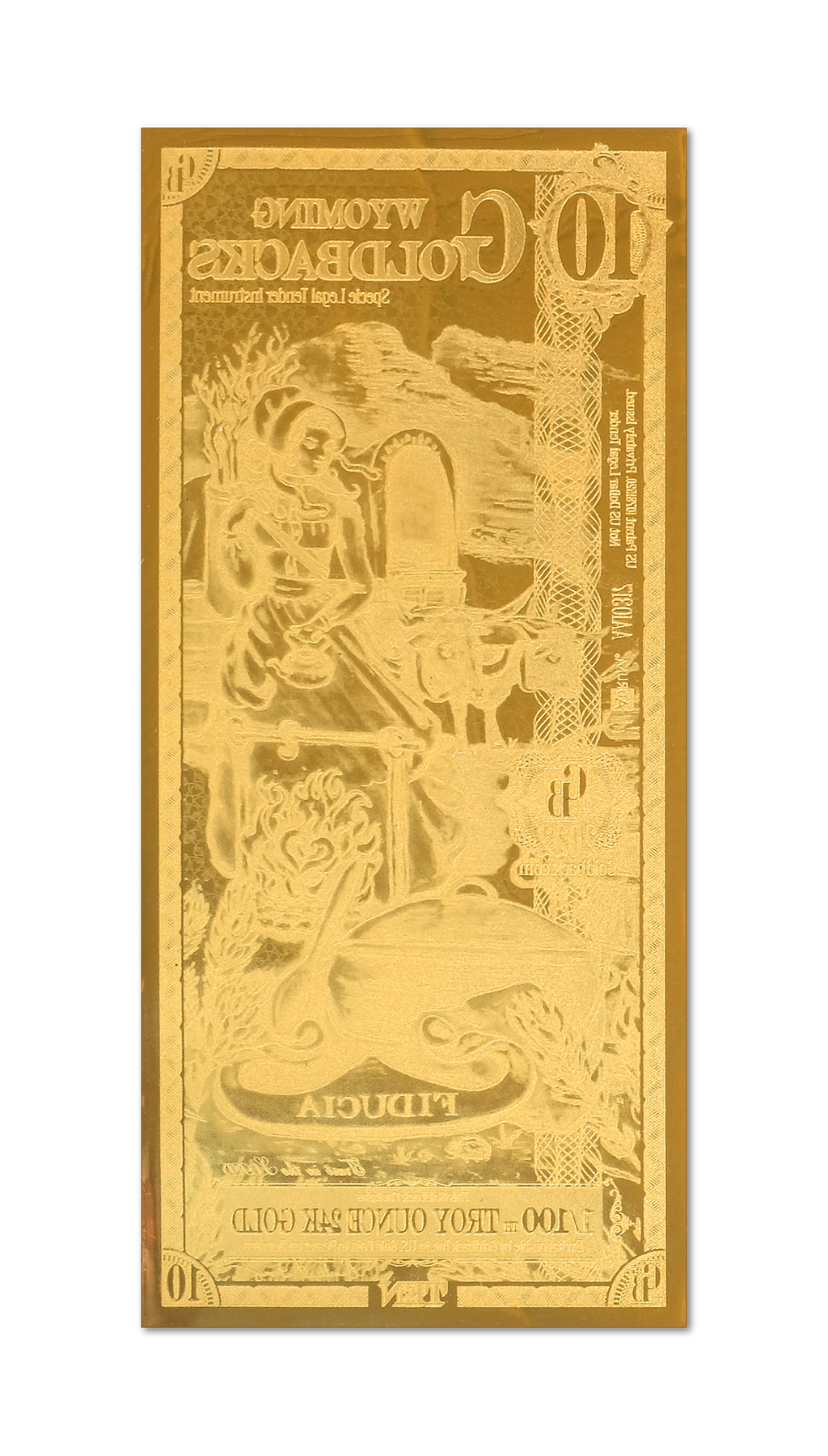 Wyoming 10 Goldback (Classic Artwork), 1/100 troy ounce 24k gold