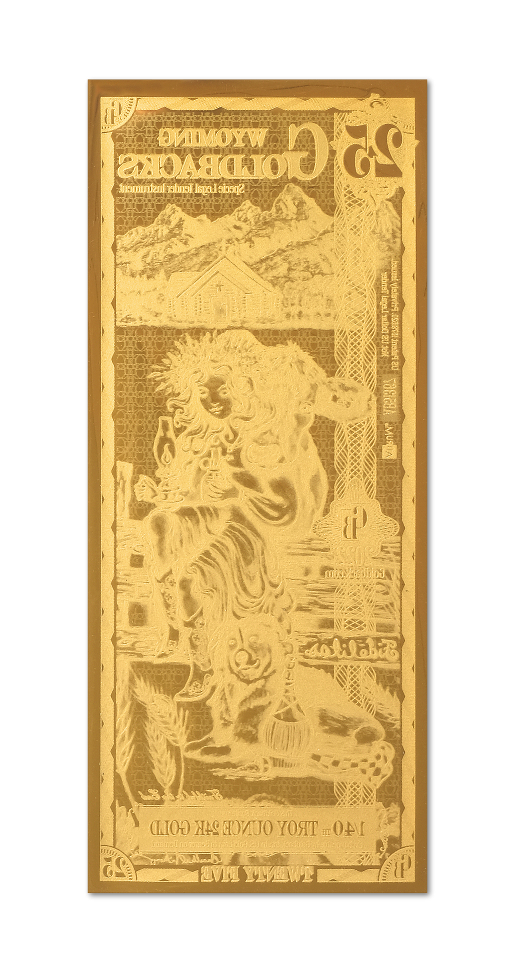 Wyoming 25 Goldback (Classic Artwork), 1/40 troy ounce 24k gold