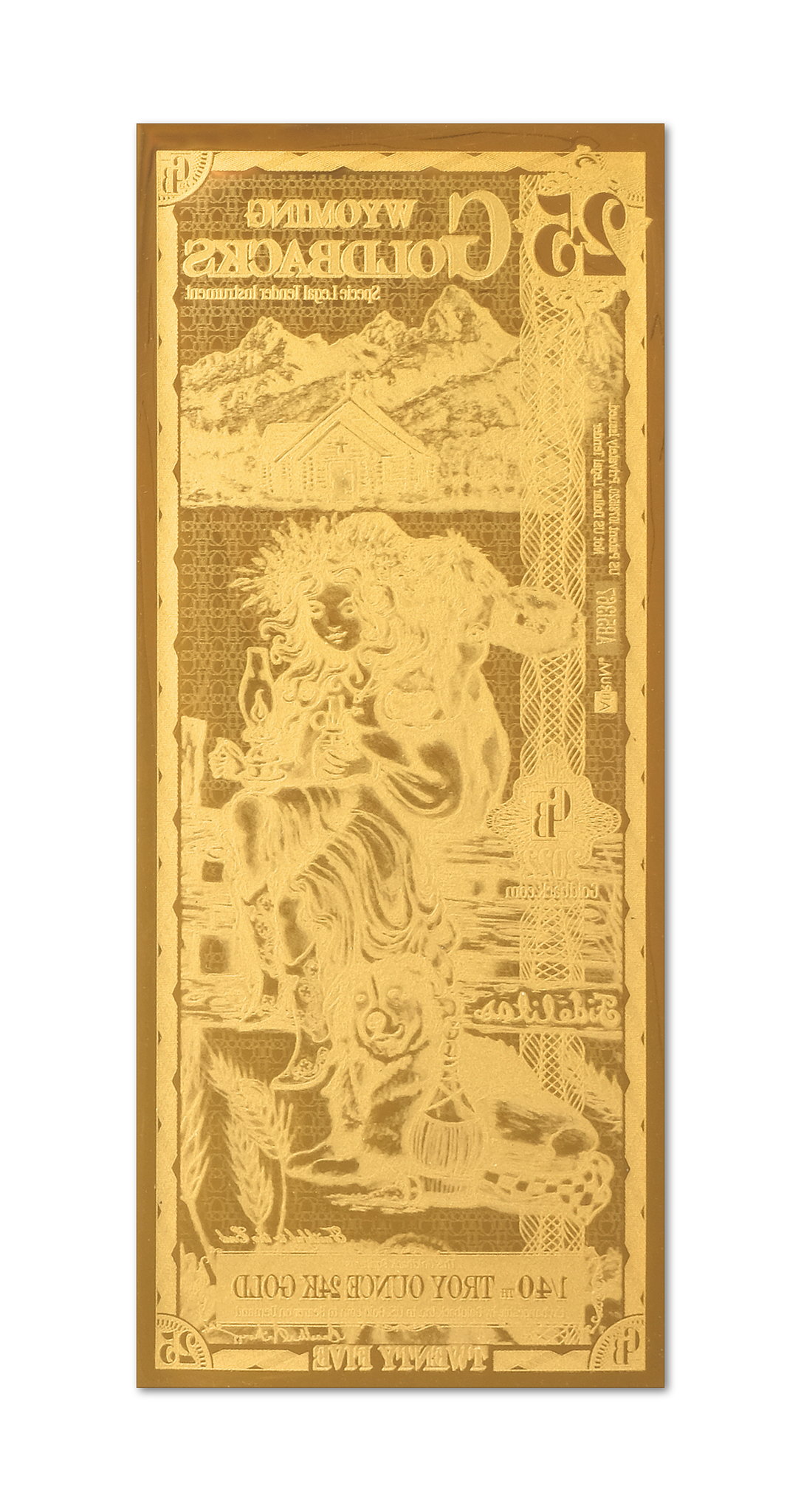 Wyoming 25 Goldback (Classic Artwork), 1/40 troy ounce 24k gold