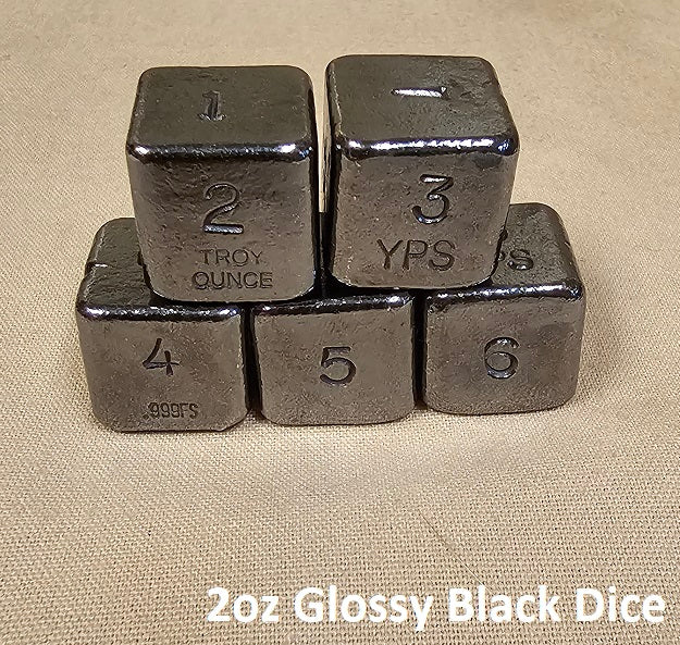 Yeagers Poured Silver Dice 1oz Shiny side view