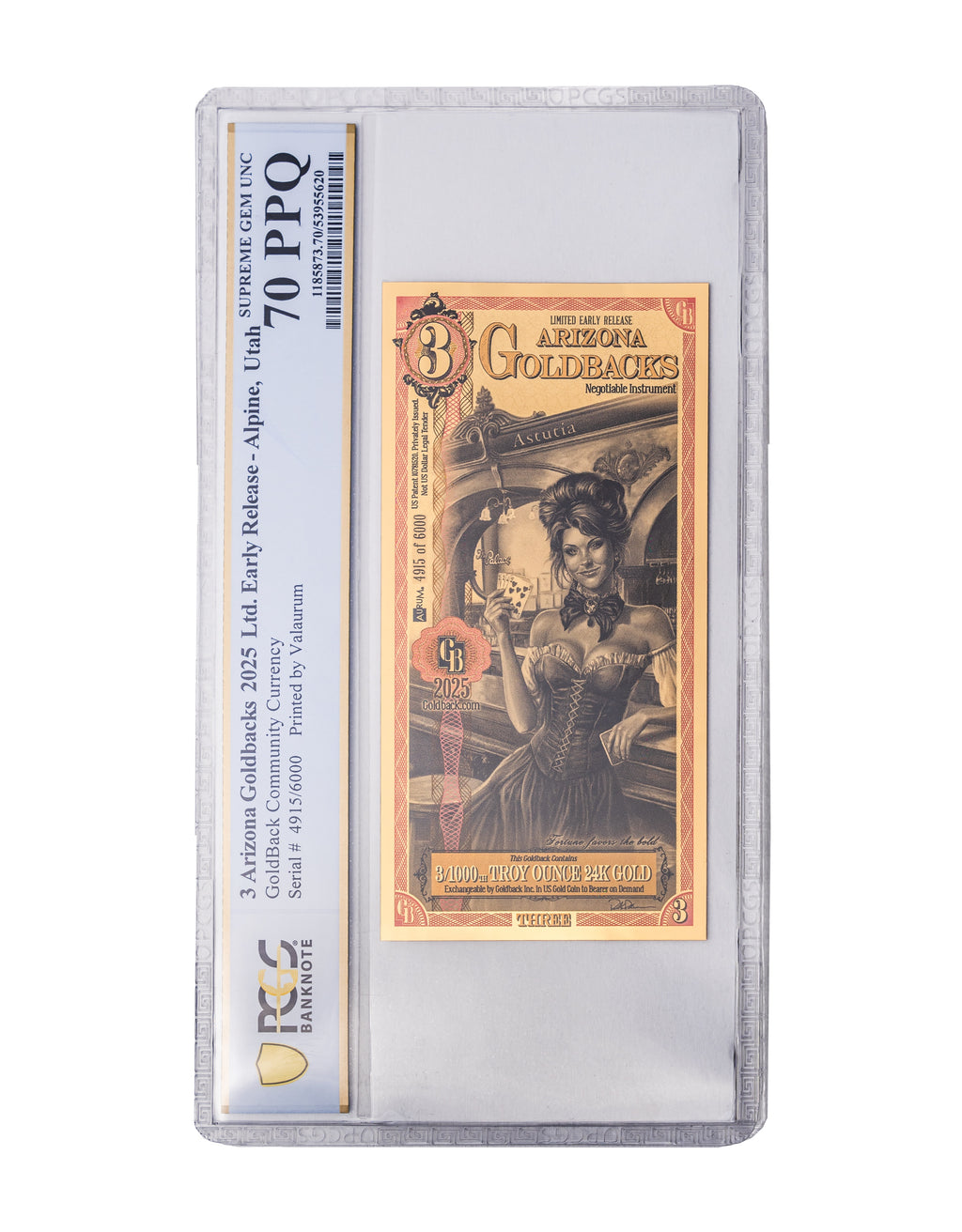 Arizona 3 Goldback Limited Early Release (LER) Graded — front