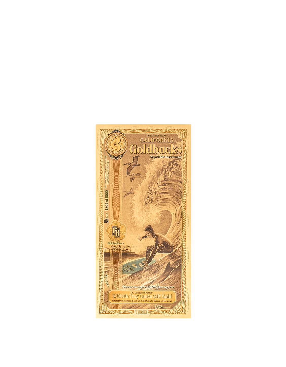 Limited Early Release (LER) California 3 Goldback Graded, 3/1000 troy ounce 24k gold