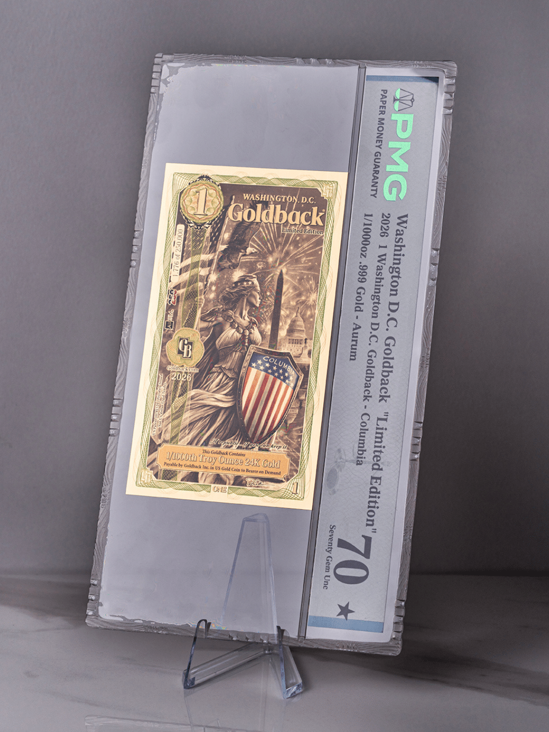 Washington, D.C. 1 Goldback Graded Colorized Edition PMG 70