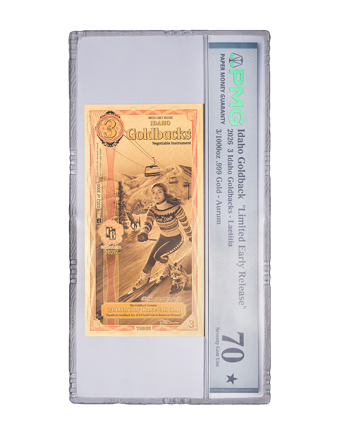 Limited Early Release (LER) Idaho 3 Goldback, 3/1000 troy ounce 24k gold