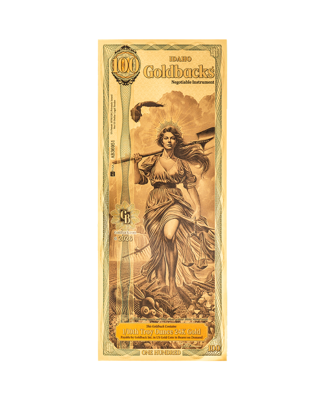 Idaho 100 Goldback, 1/10 troy ounce 24k gold