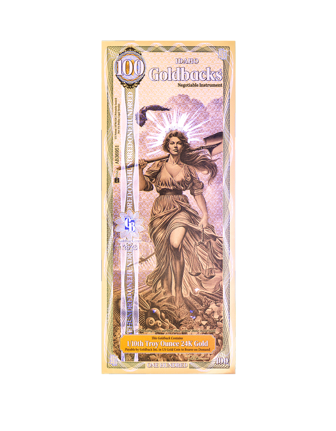 Idaho 100 Goldback, 1/10 troy ounce 24k gold