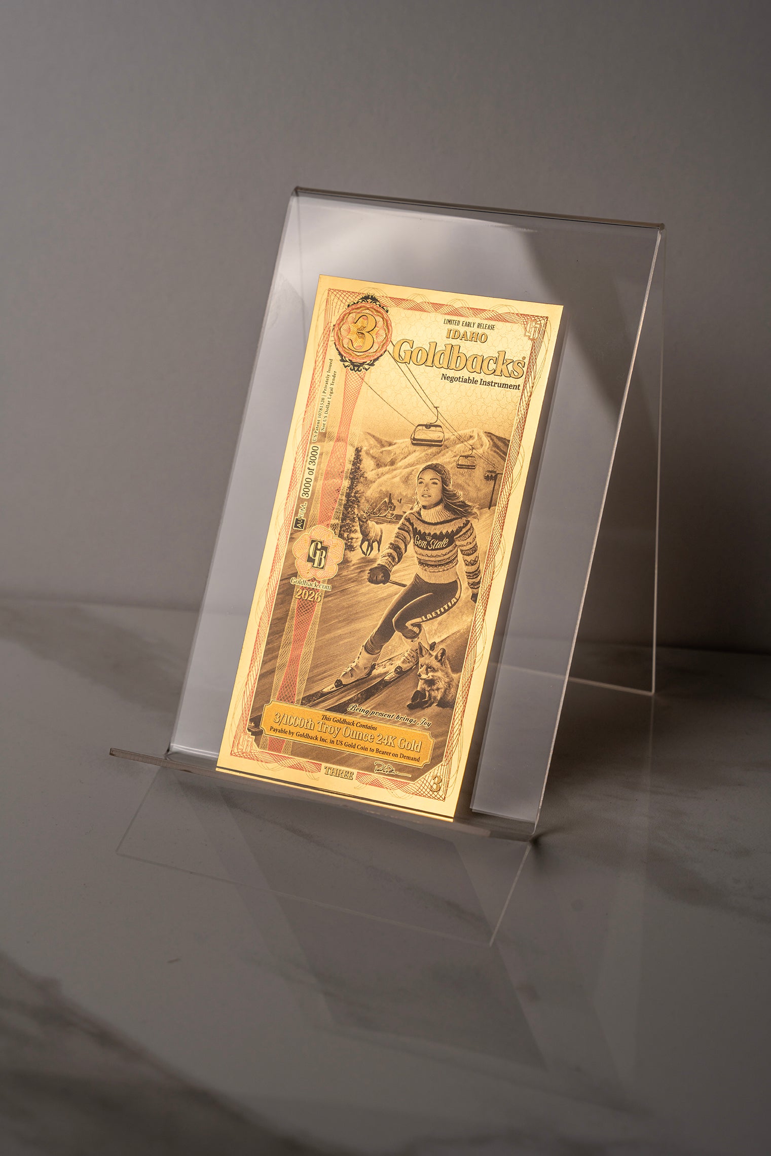 Limited Early Release (LER) Idaho 3 Goldback, 3/1000 troy ounce 24k gold