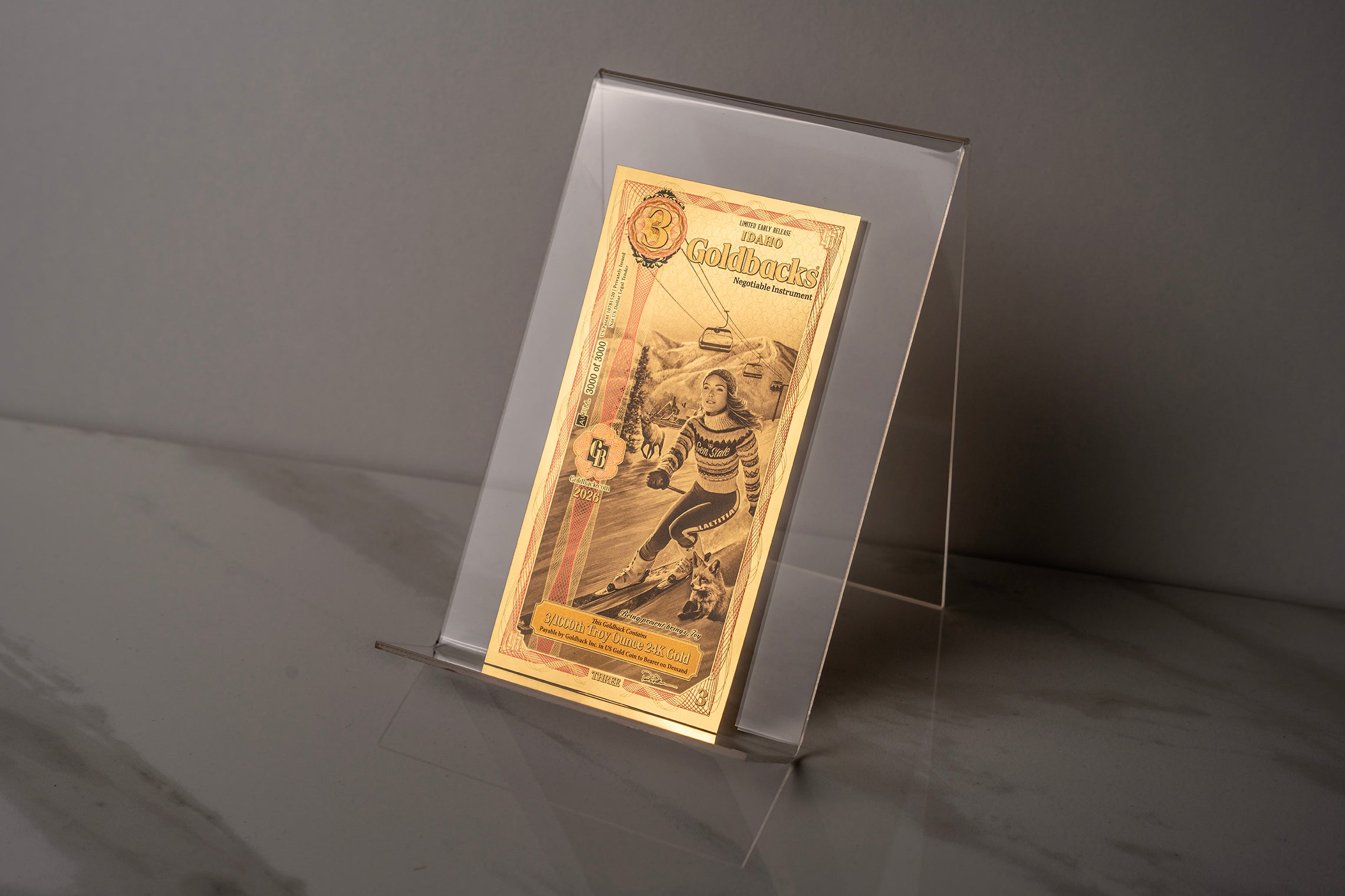 Limited Early Release (LER) Idaho 3 Goldback, 3/1000 troy ounce 24k gold