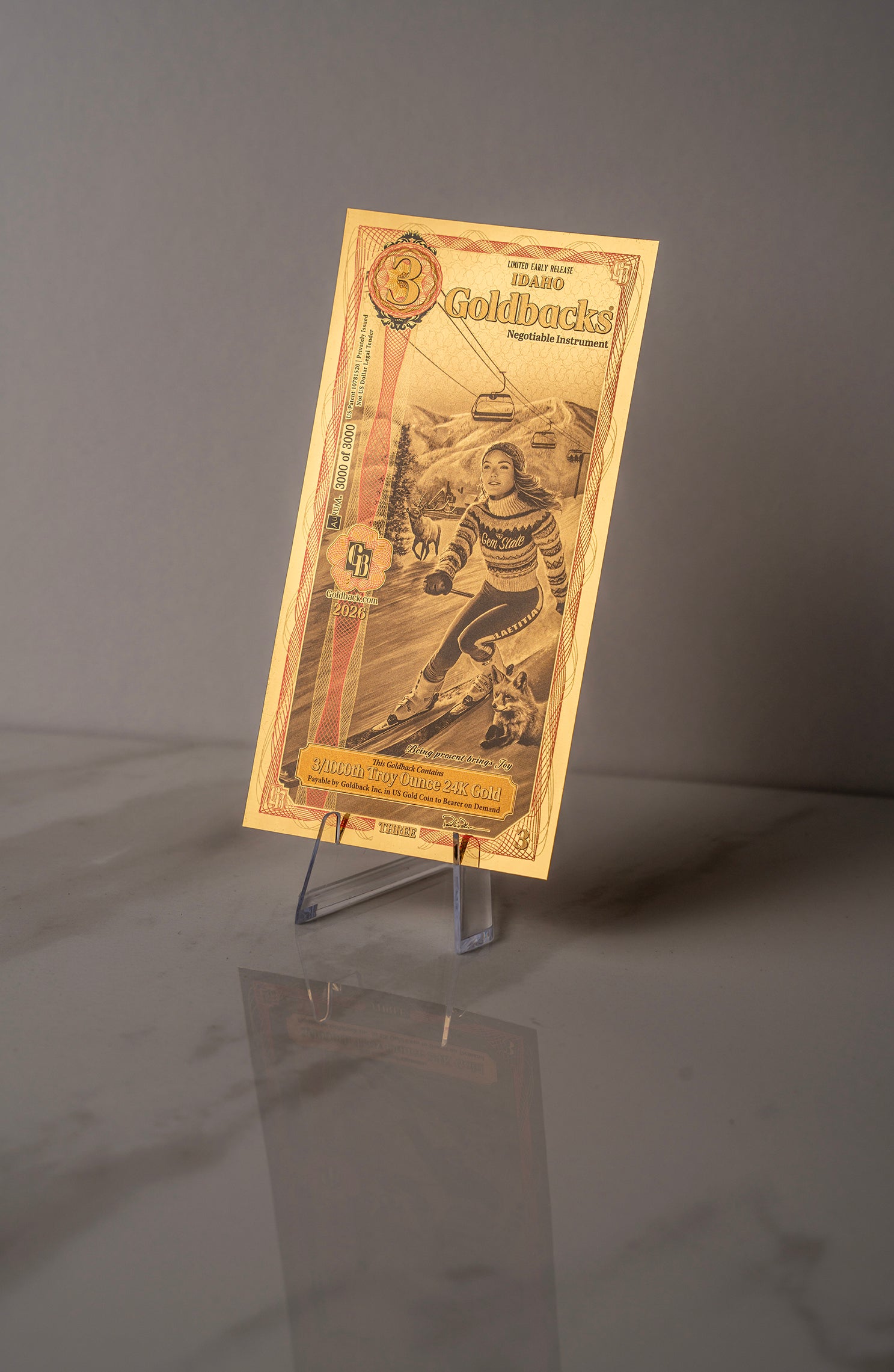 Limited Early Release (LER) Idaho 3 Goldback, 3/1000 troy ounce 24k gold