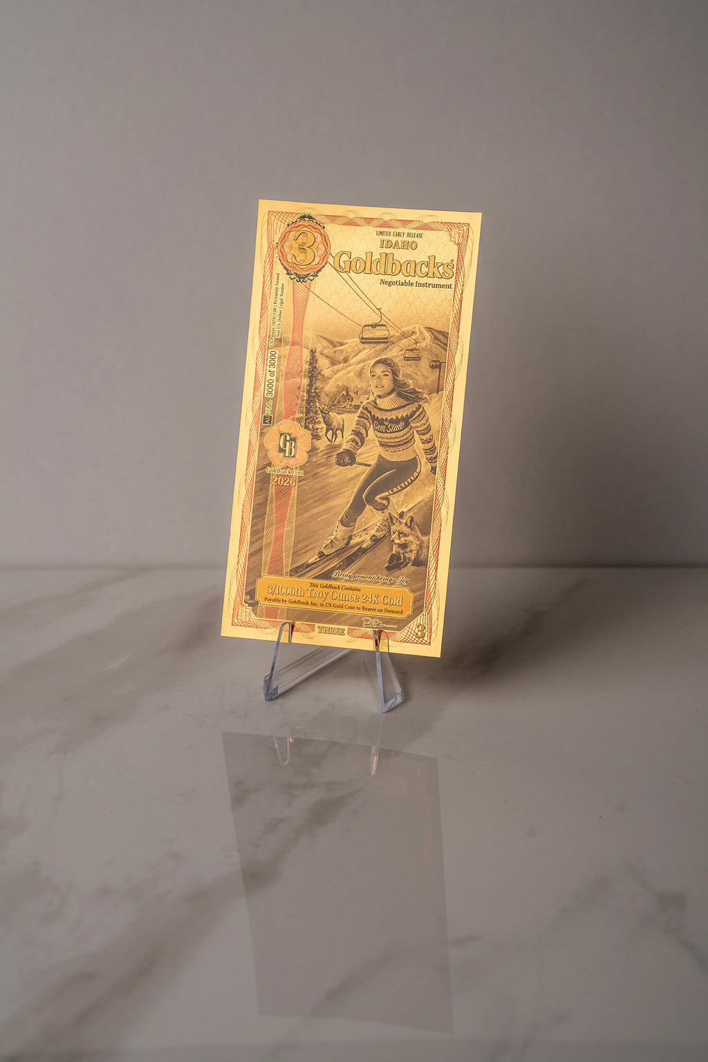 Limited Early Release (LER) Idaho 3 Goldback, 3/1000 troy ounce 24k gold