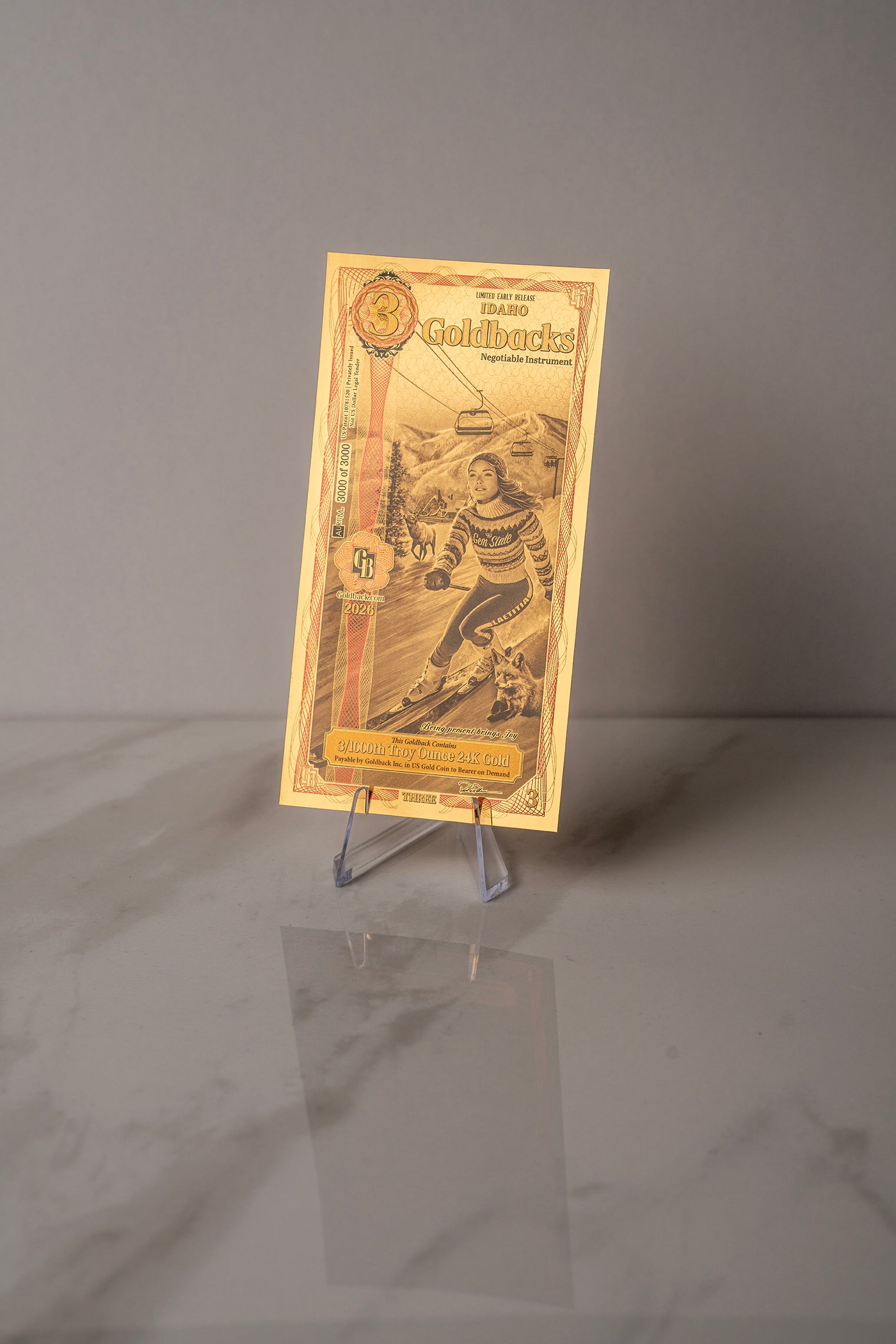 Limited Early Release (LER) Idaho 3 Goldback, 3/1000 troy ounce 24k gold