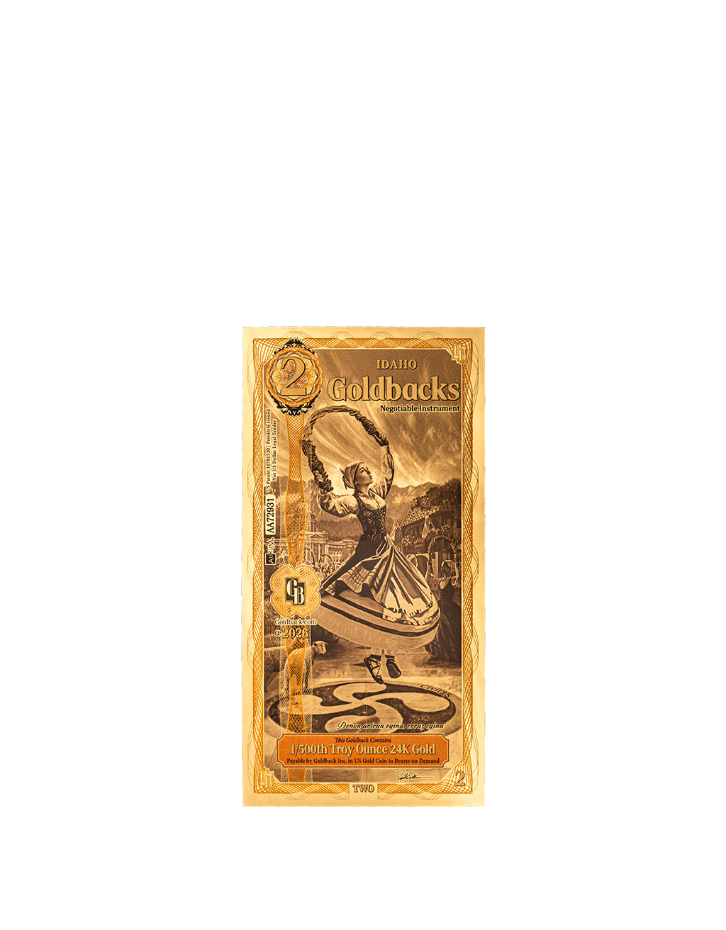 Idaho 2 Goldback, 1/500 troy ounce 24k gold
