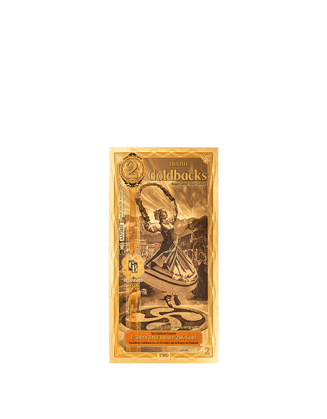 Idaho 2 Goldback, 1/500 troy ounce 24k gold