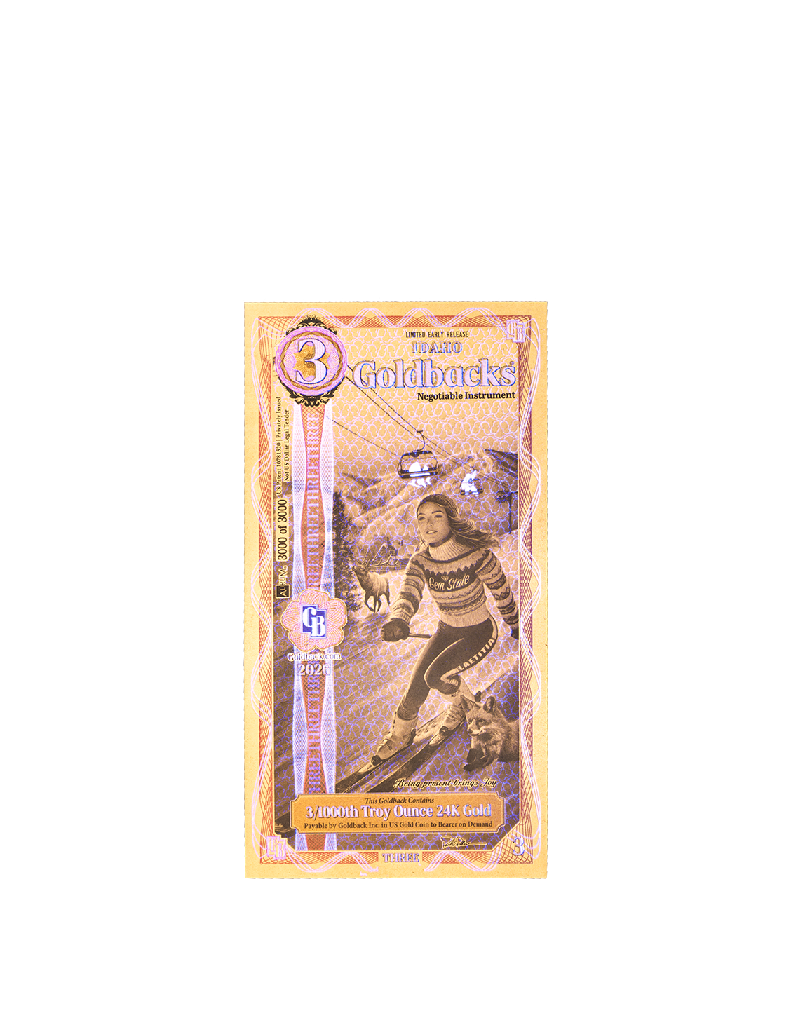 Limited Early Release (LER) Idaho 3 Goldback, 3/1000 troy ounce 24k gold