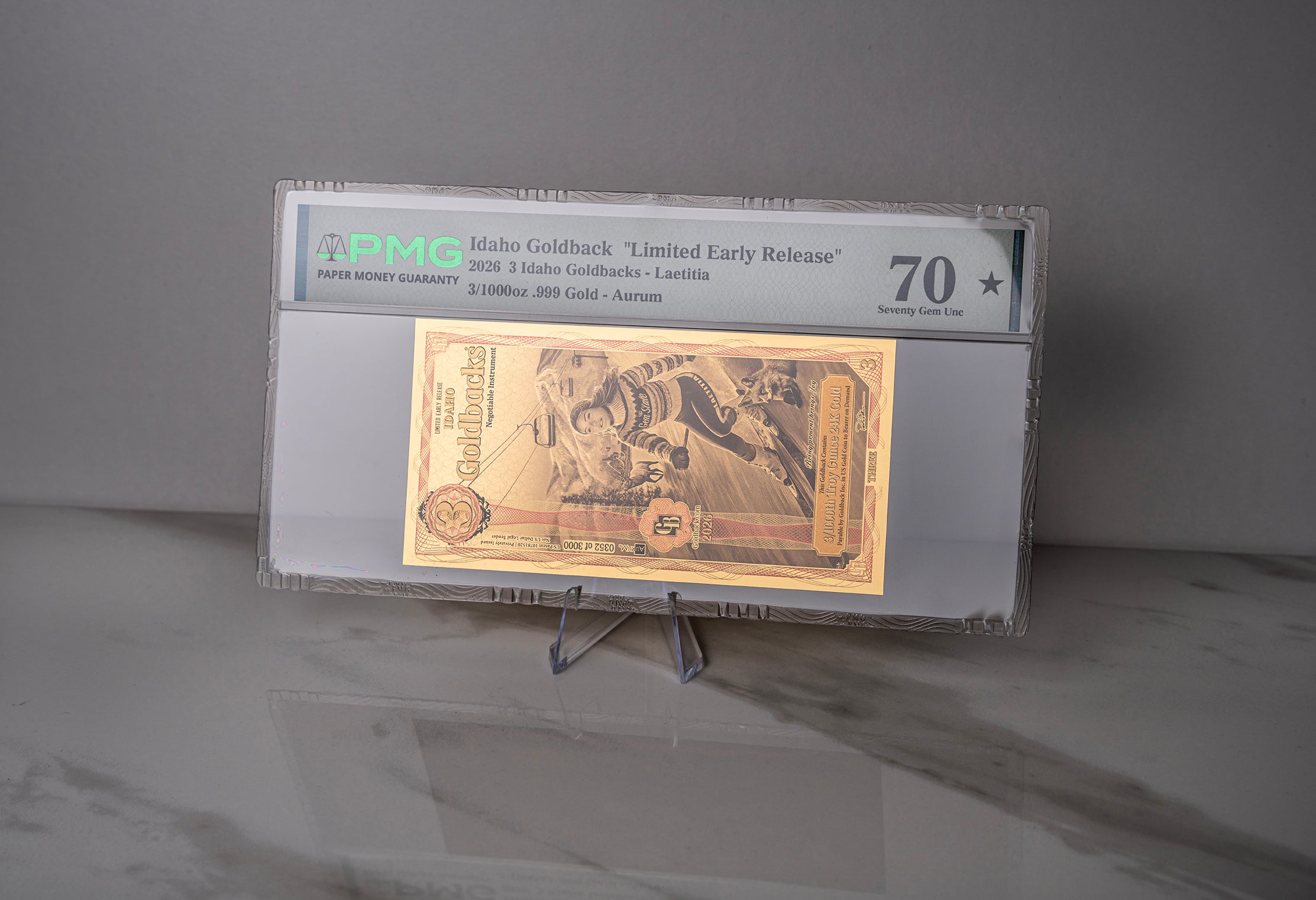 Limited Early Release (LER) Idaho 3 Goldback, 3/1000 troy ounce 24k gold