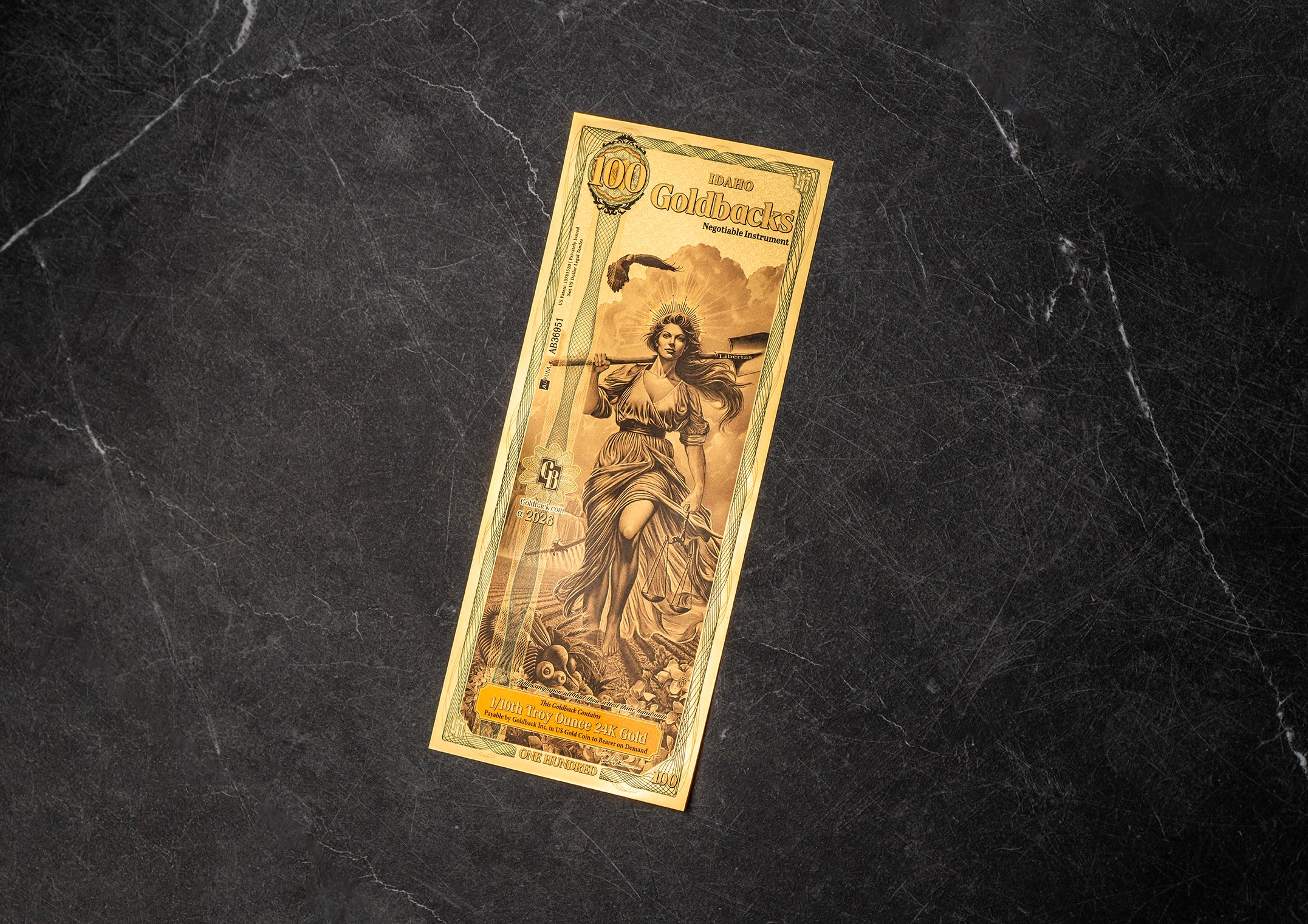 Idaho 100 Goldback, 1/10 troy ounce 24k gold