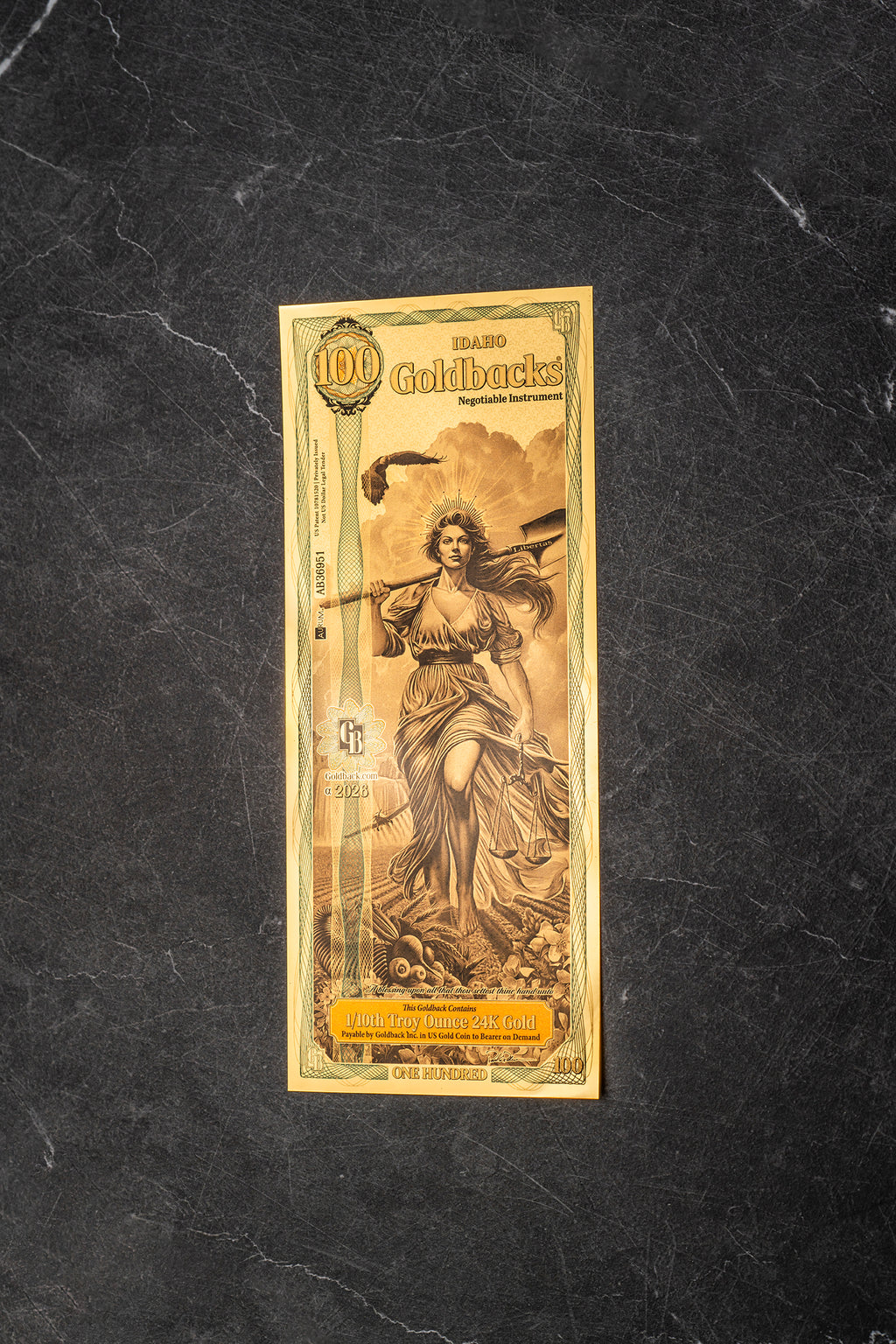 Idaho 100 Goldback, 1/10 troy ounce 24k gold