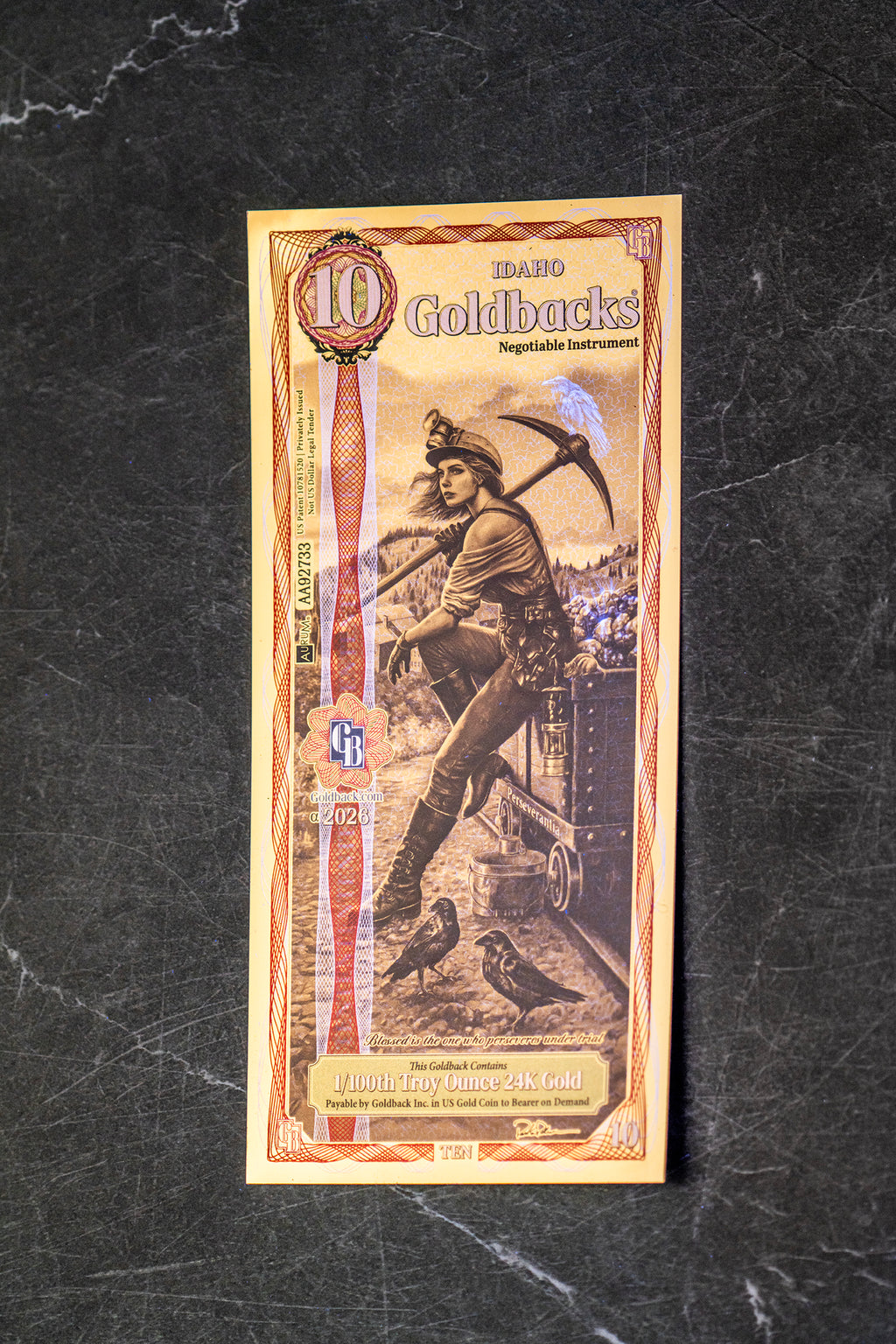 Idaho 10 Goldback, 1/100 troy ounce 24k gold