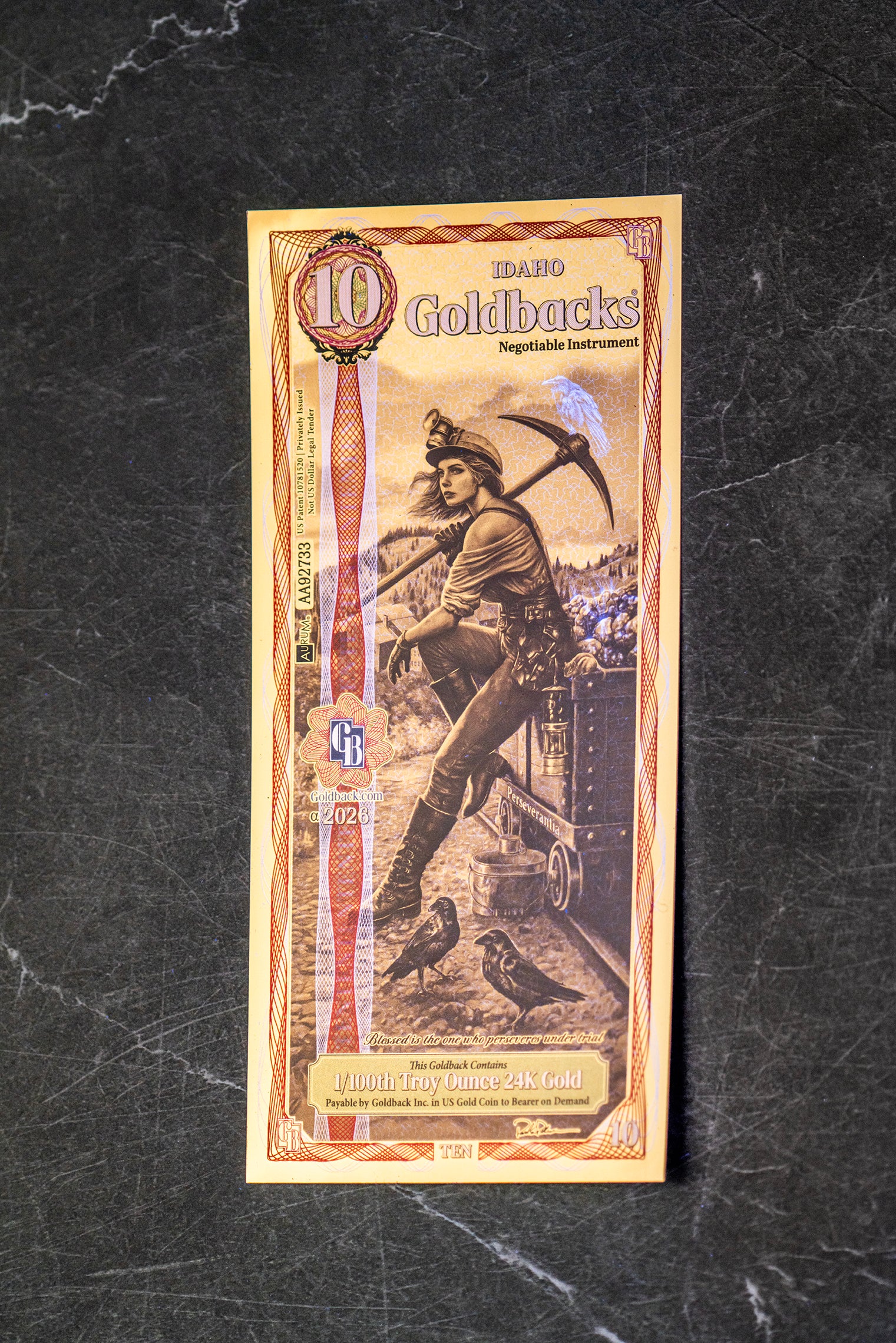 Idaho 10 Goldback, 1/100 troy ounce 24k gold