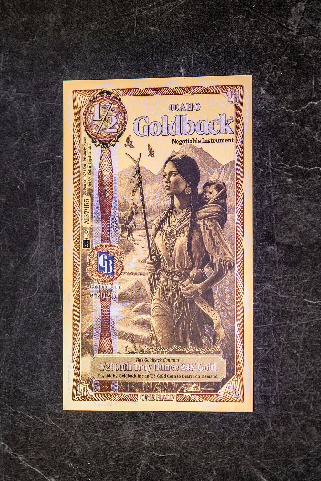 Idaho 1/2 Goldback, 1/2000 troy ounce 24k gold