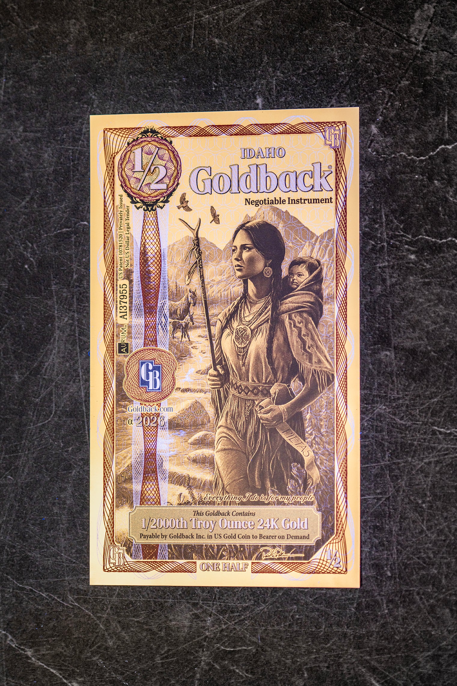 Idaho 1/2 Goldback, 1/2000 troy ounce 24k gold