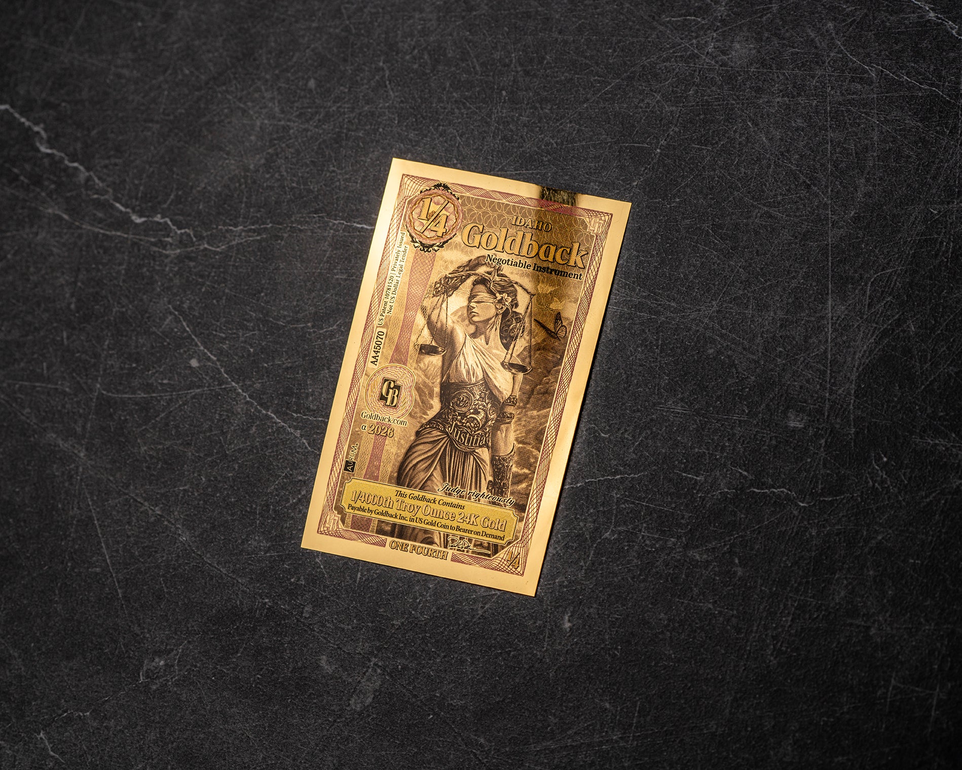 Idaho 1/4 Goldback, 1/4000 troy ounce 24k gold
