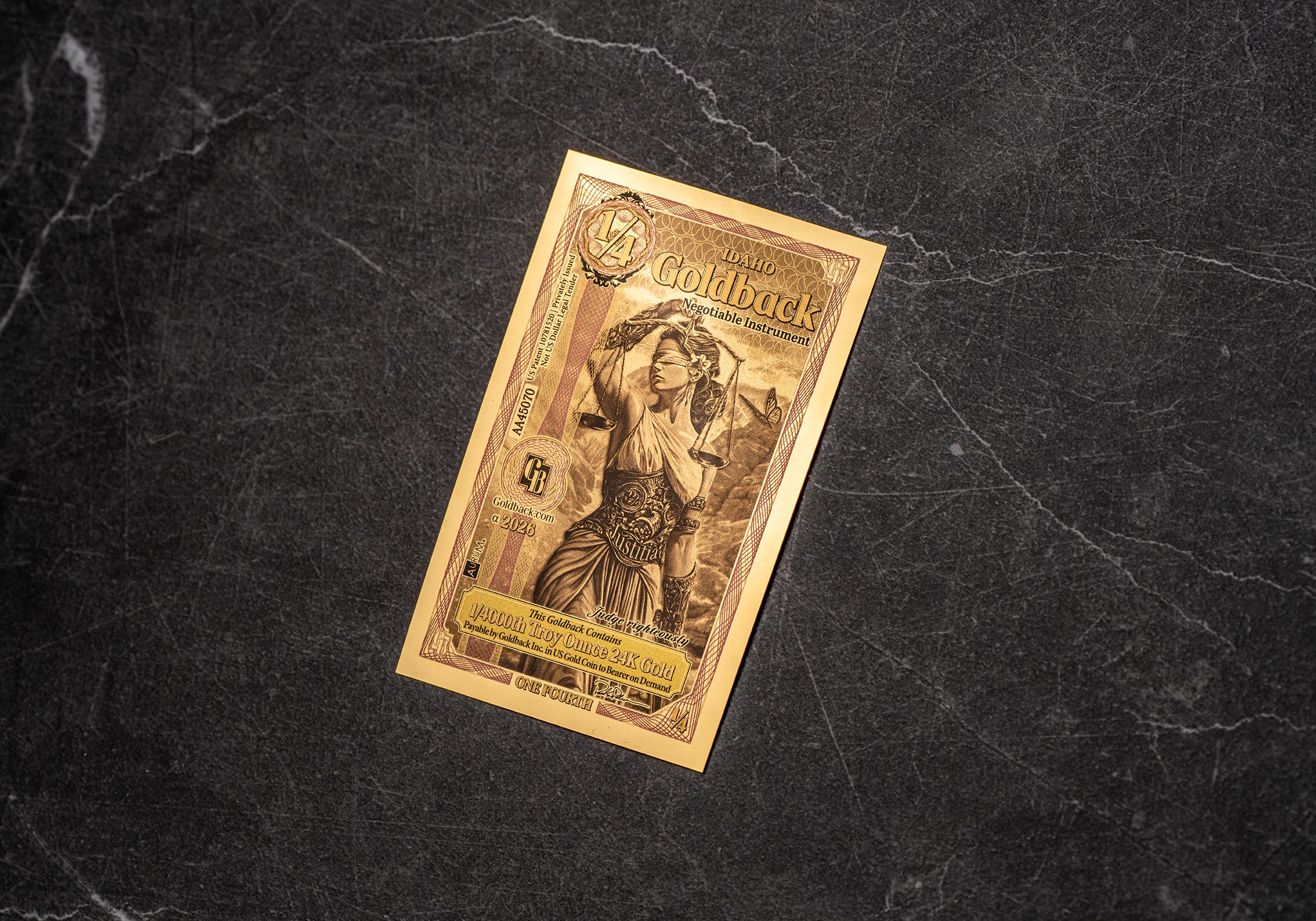 Idaho 1/4 Goldback, 1/4000 troy ounce 24k gold