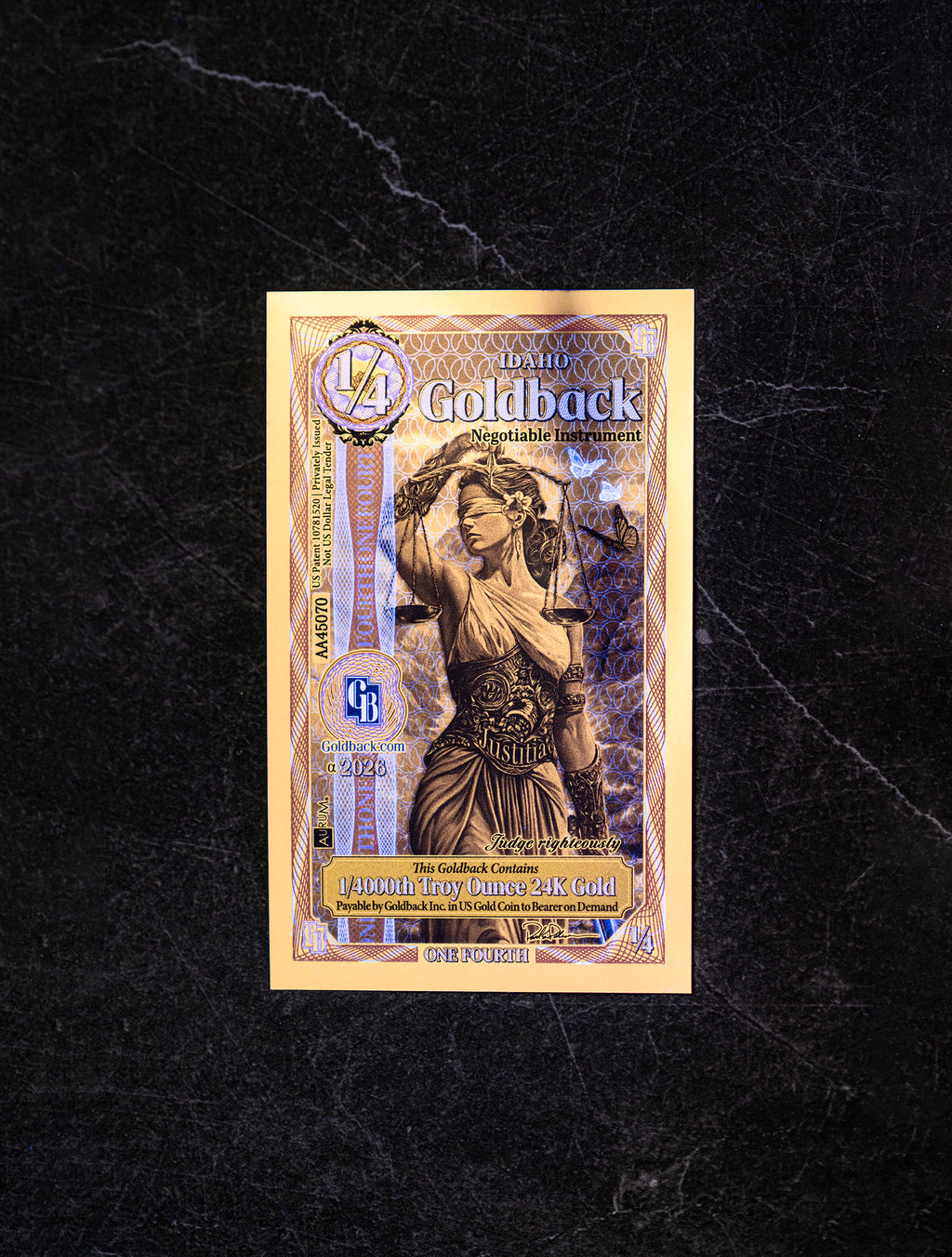 Idaho 1/4 Goldback, 1/4000 troy ounce 24k gold
