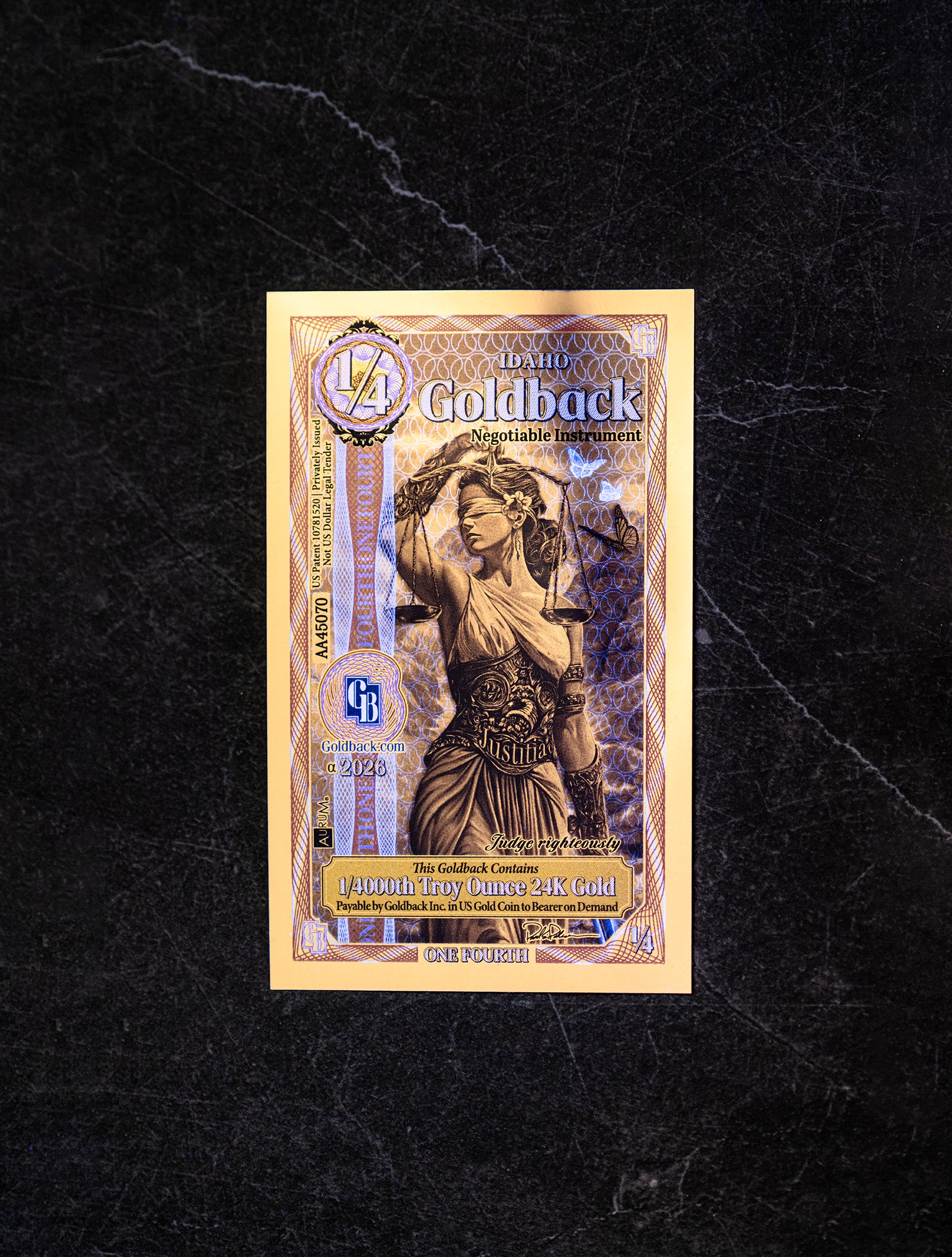 Idaho 1/4 Goldback, 1/4000 troy ounce 24k gold