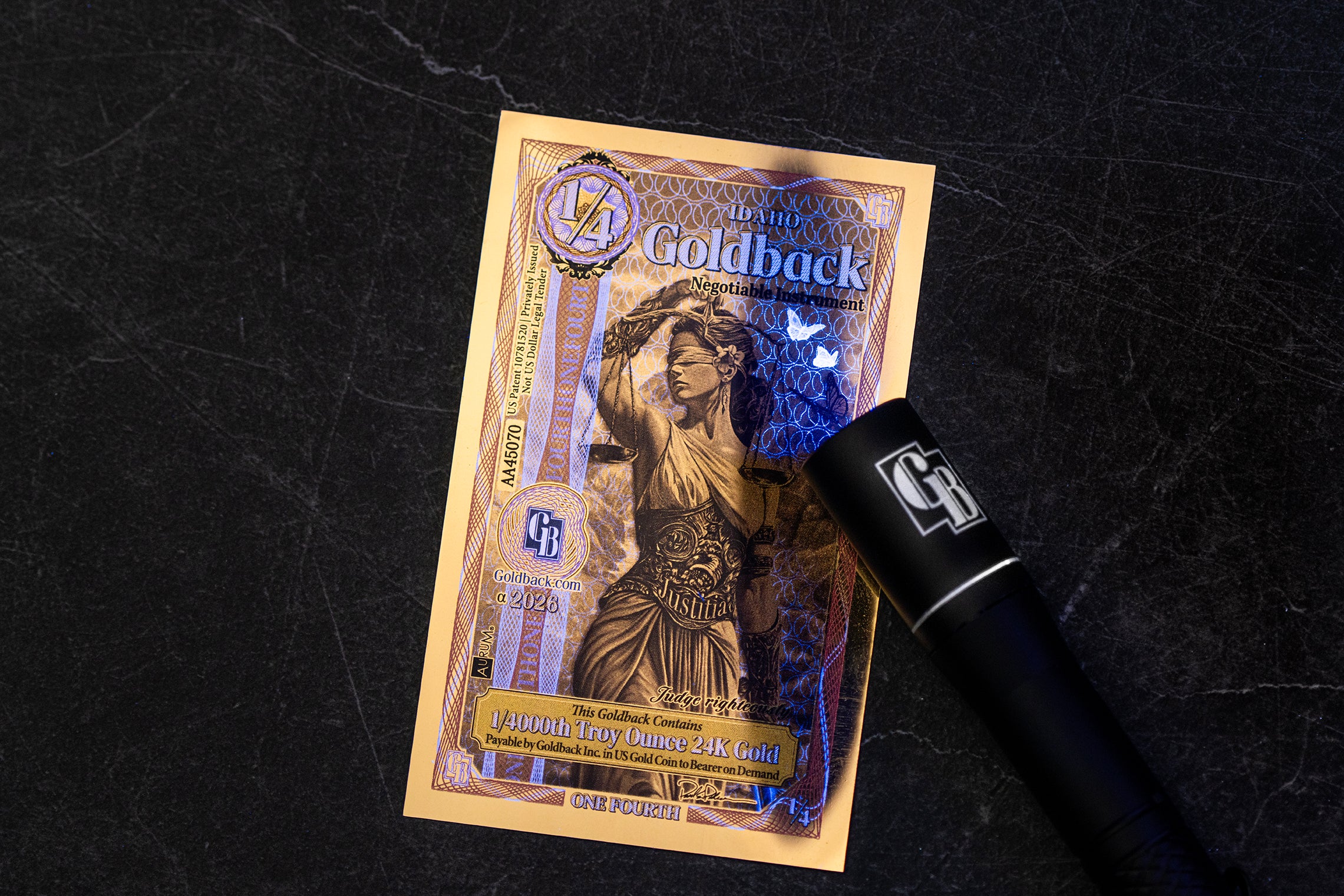 Idaho 1/4 Goldback, 1/4000 troy ounce 24k gold