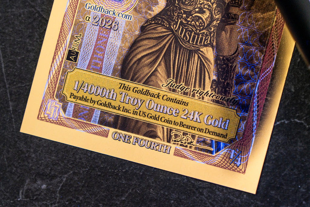 Idaho 1/4 Goldback, 1/4000 troy ounce 24k gold
