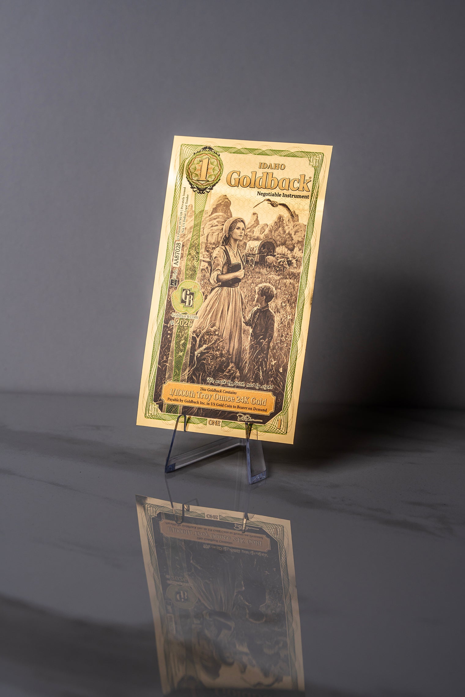 Idaho 1 Goldback, 1/1000 troy ounce 24k gold (100 units, 100 face value total)