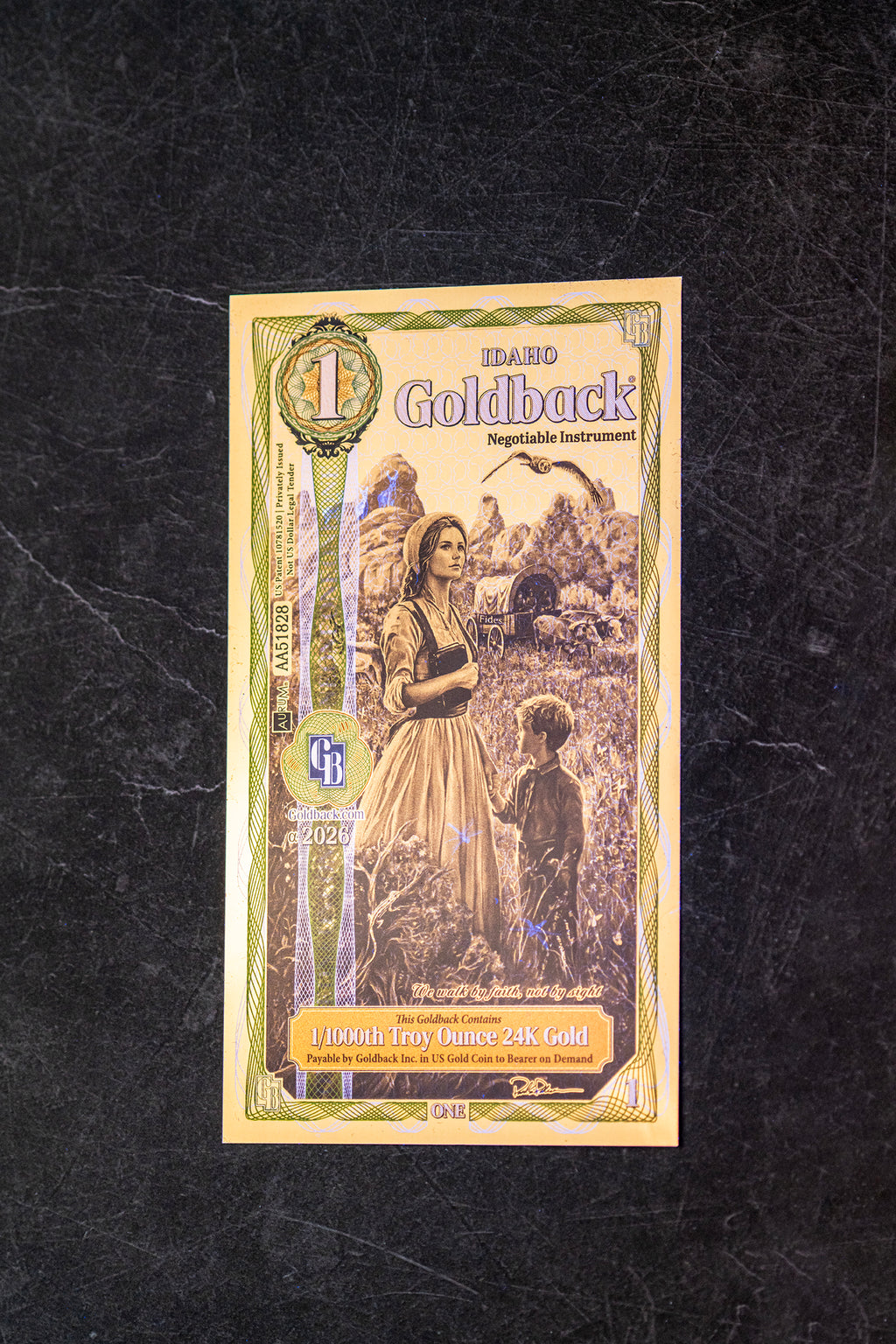 Idaho 1 Goldback, 1/1000 troy ounce 24k gold