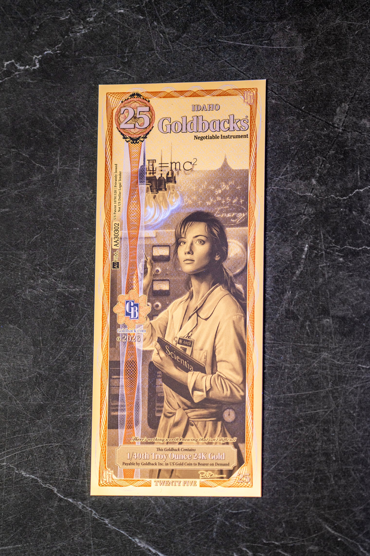 Idaho 25 Goldback, 1/40 troy ounce 24k gold