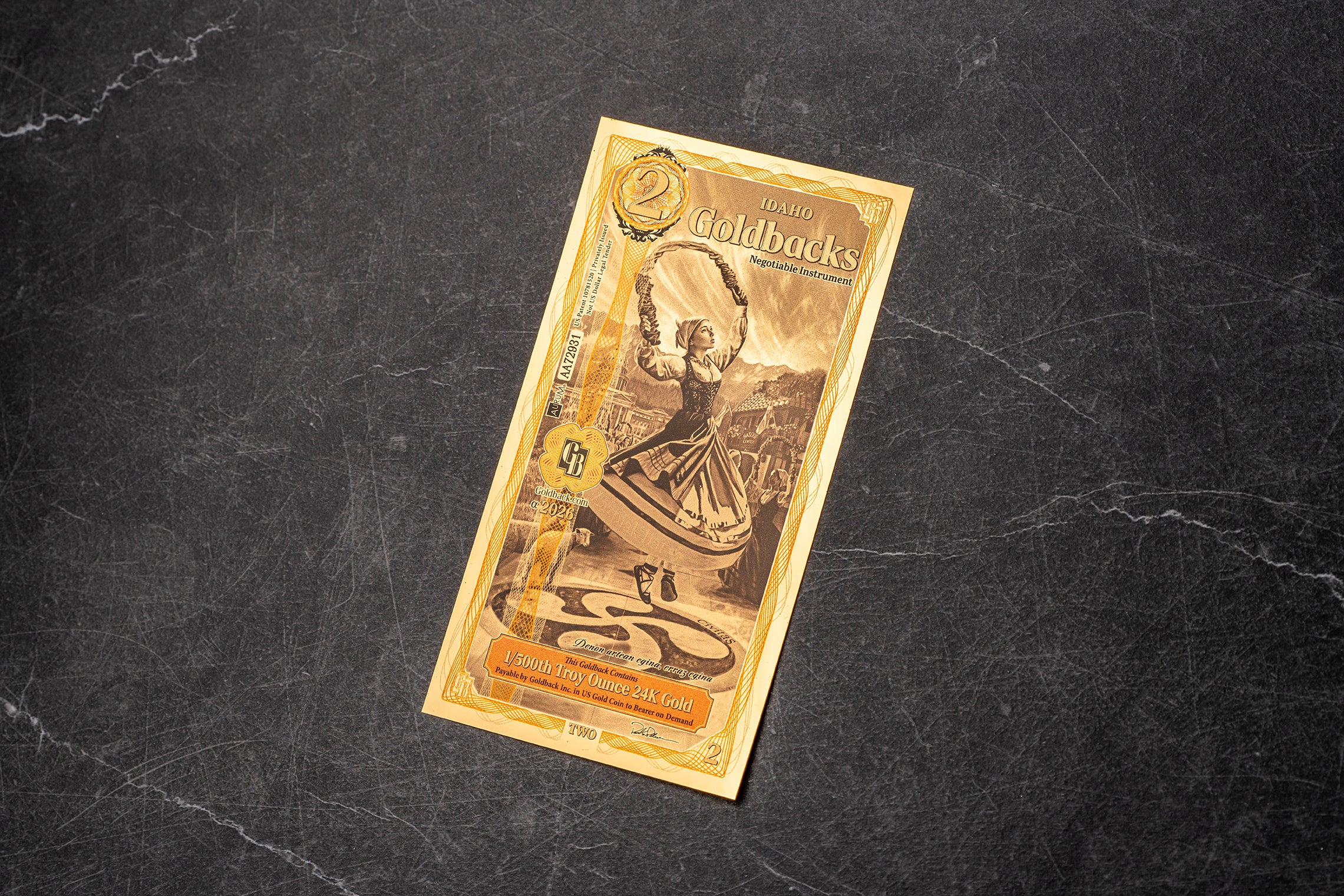 Idaho 2 Goldback, 1/500 troy ounce 24k gold
