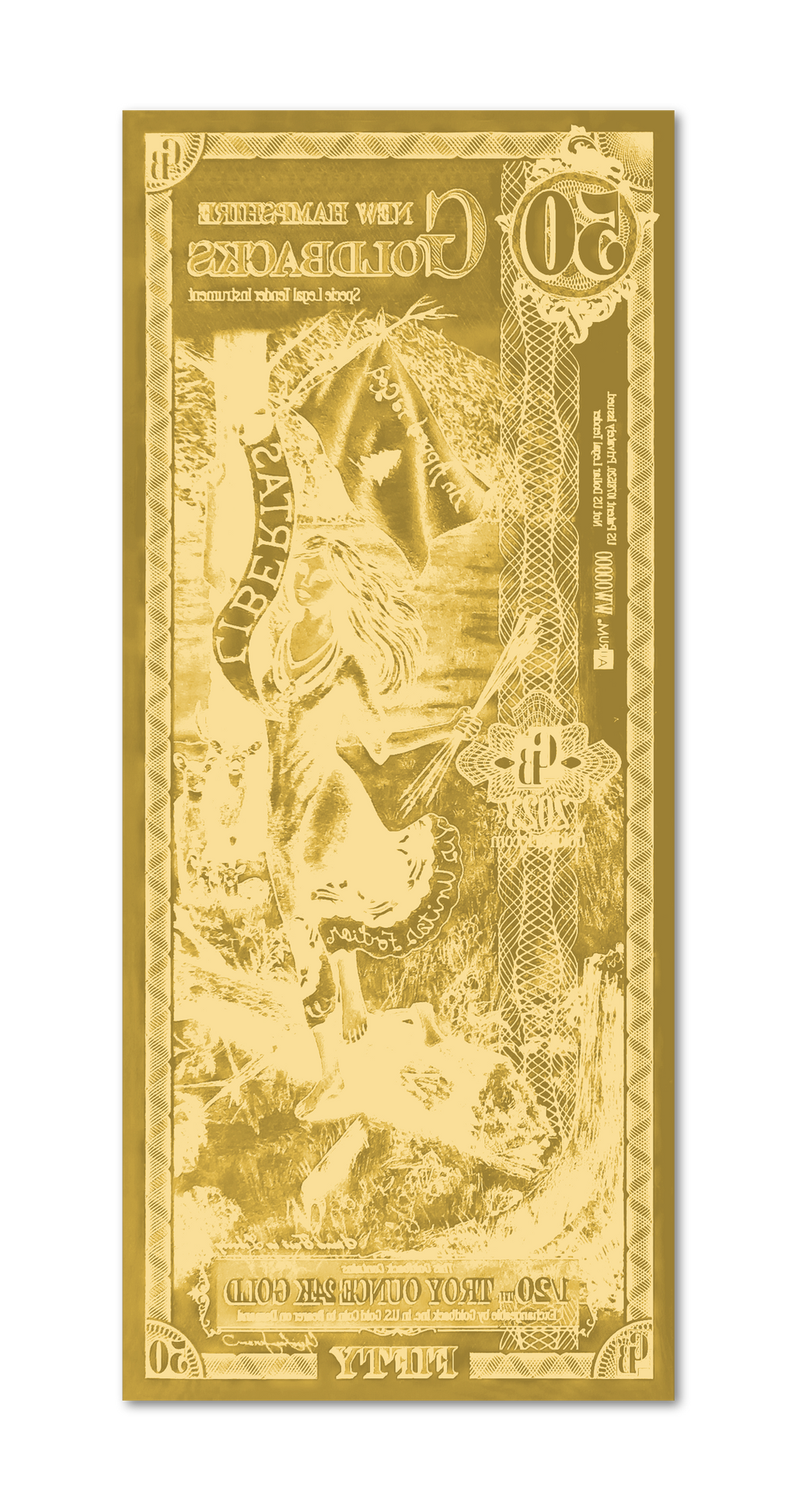 New Hampshire 50 Goldback (Classic Artwork), 1/20 troy ounce 24k gold