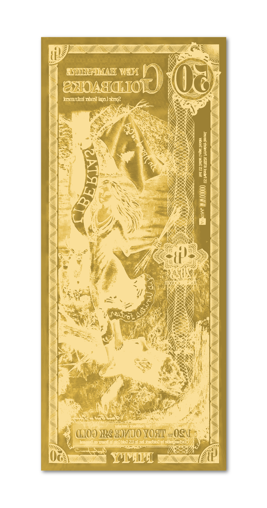 New Hampshire 50 Goldback (Classic Artwork), 1/20 troy ounce 24k gold