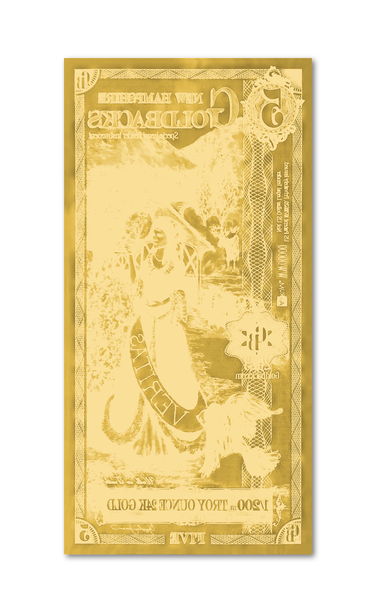 New Hampshire 5 Goldback (Classic Artwork), 1/200 troy ounce 24k gold