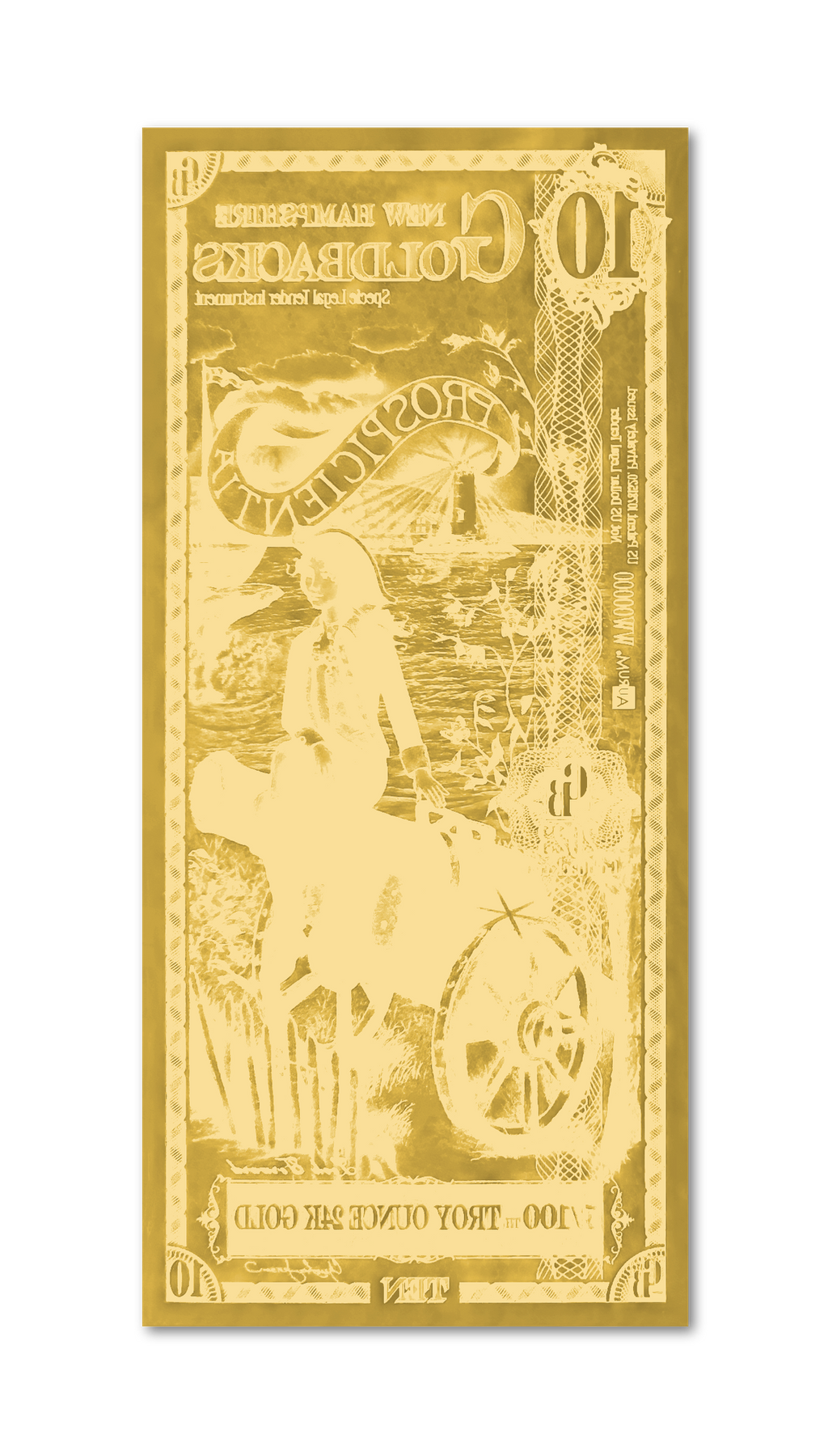New Hampshire 10 Goldback (Classic Artwork), 1/100 troy ounce 24k gold