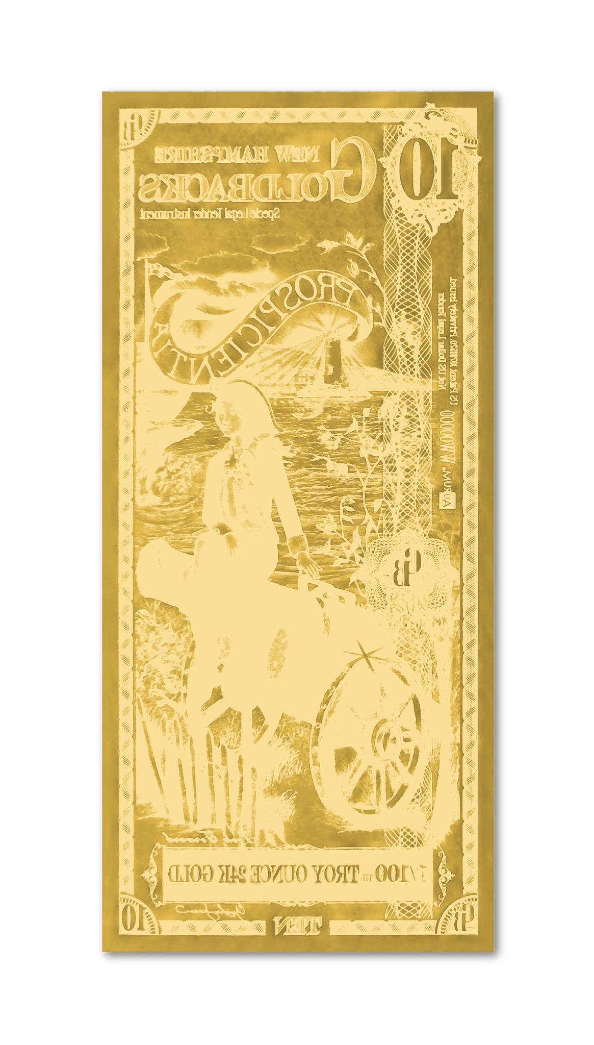 New Hampshire 10 Goldback (Classic Artwork), 1/100 troy ounce 24k gold