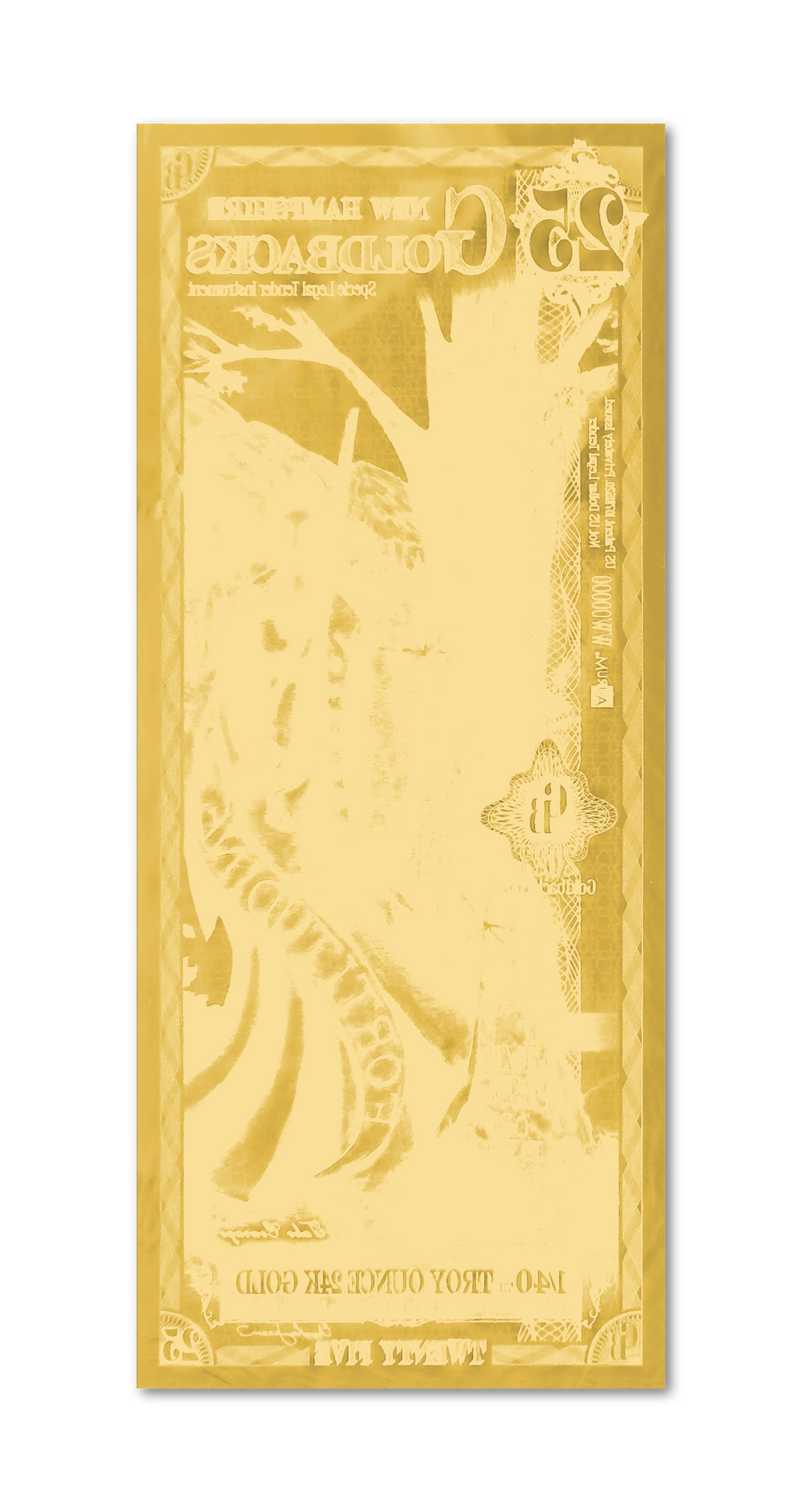New Hampshire 25 Goldback (Classic Artwork), 1/40 troy ounce 24k gold